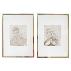 Vintage Pair of paintings in original ink, signed, 1970-1980