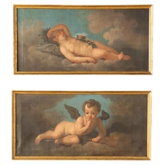 A pair of paintings depicting cherubs—second half of the 18th century. Venetian School