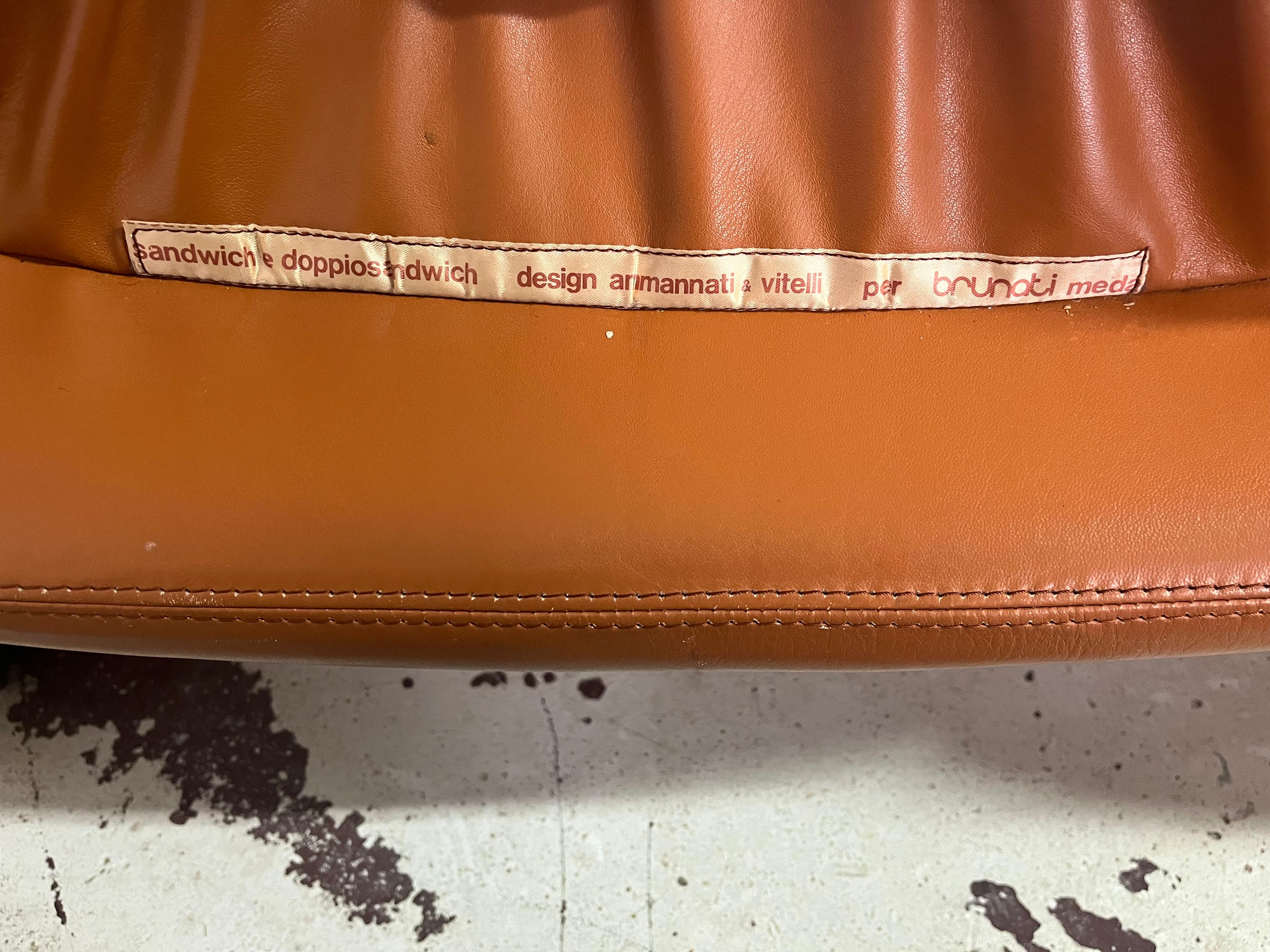 Pair of Sandwich leather sofas by Ammannati and Vitelli for Brunati 1970s' For Sale 1