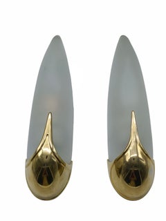 Paar elegante Wandlampen aus Messing und Glas, Frankreich 1980er Jahre