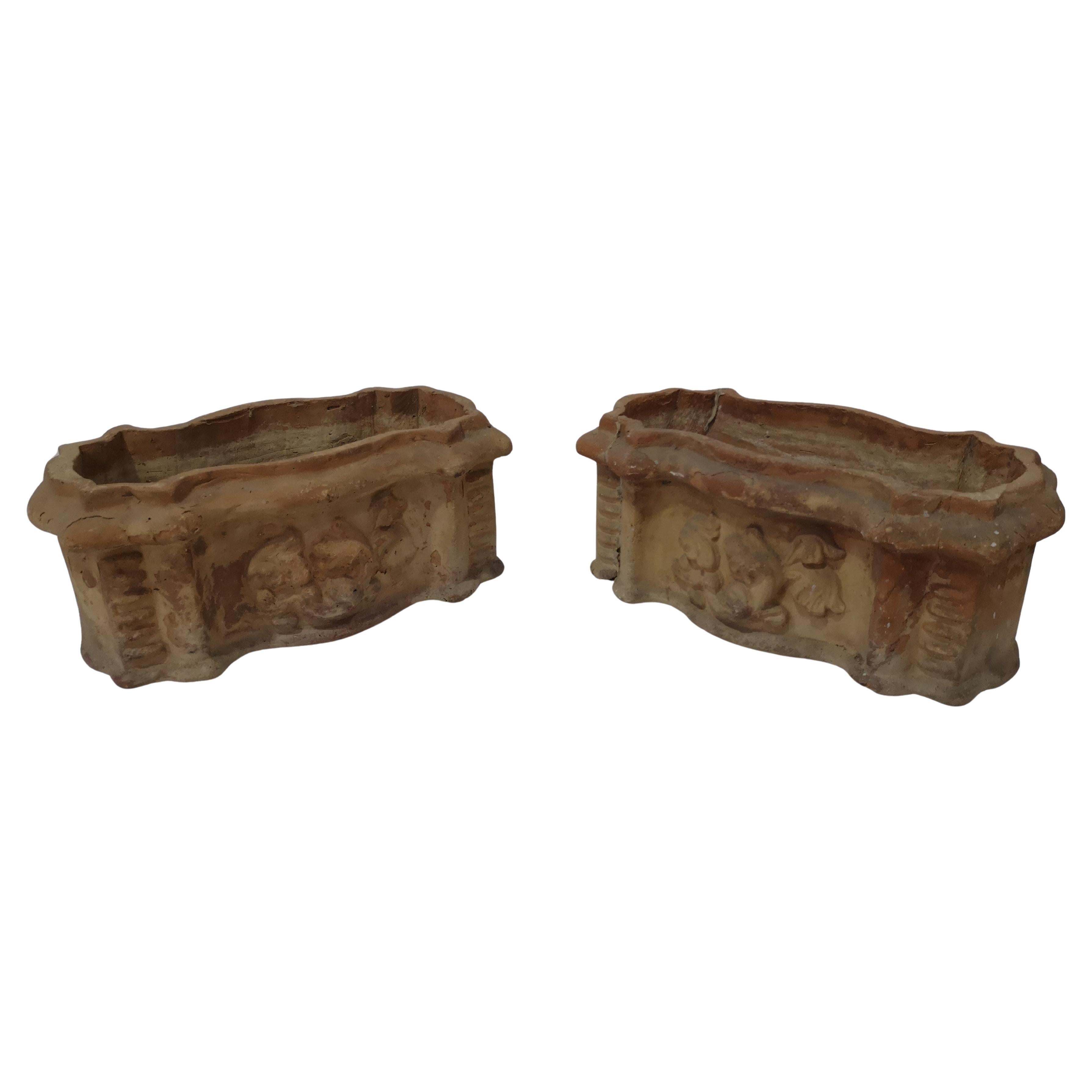 Coppia di Fioriere Siciliane in Terracotta metà 800 in vendita