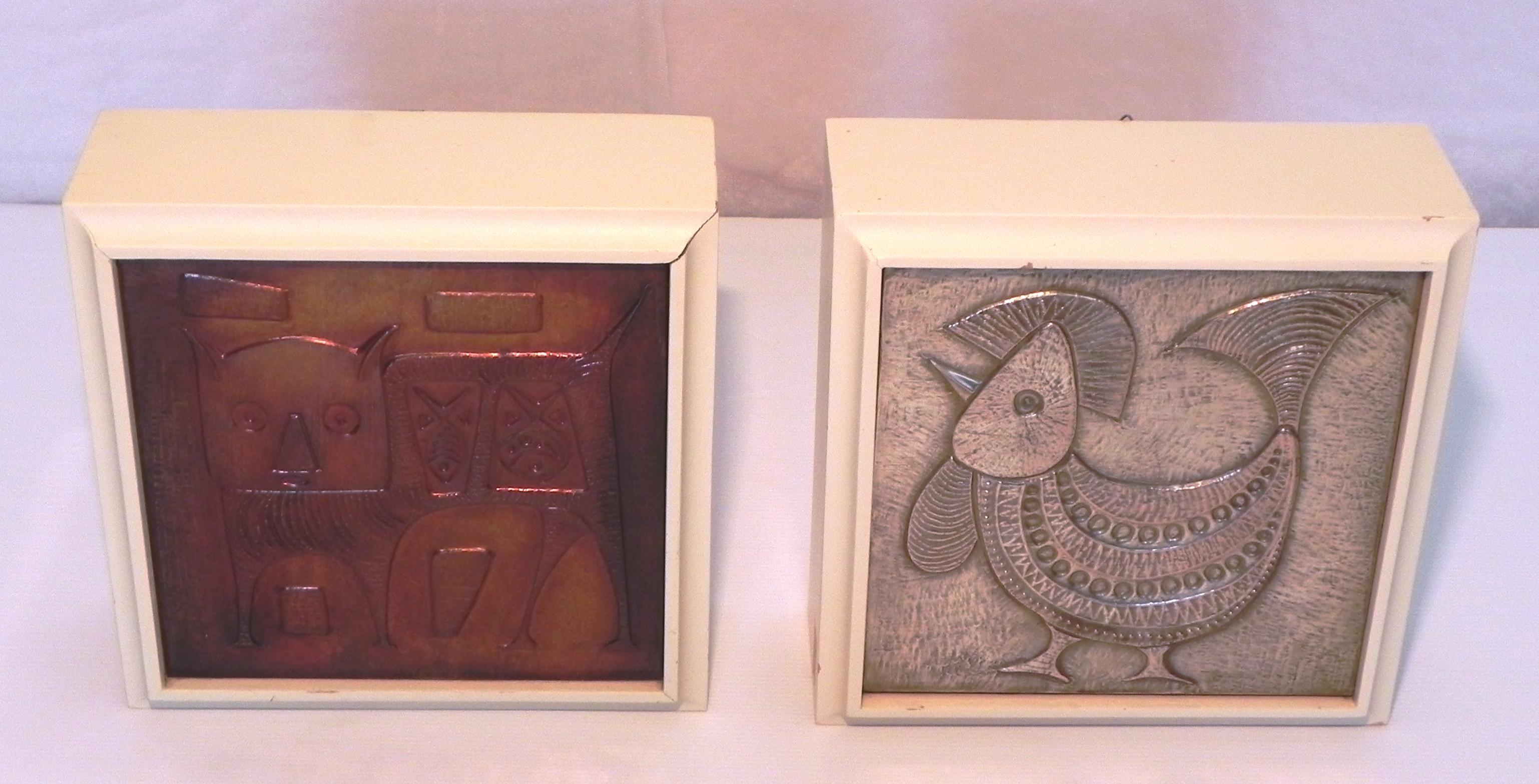 coppia di formelle decorative, Anni '70 (Metallarbeit) im Angebot