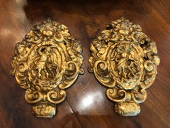 Antique Pair of Italian Gilded and Carved Friezes with the Figure of St. Michael 1750s