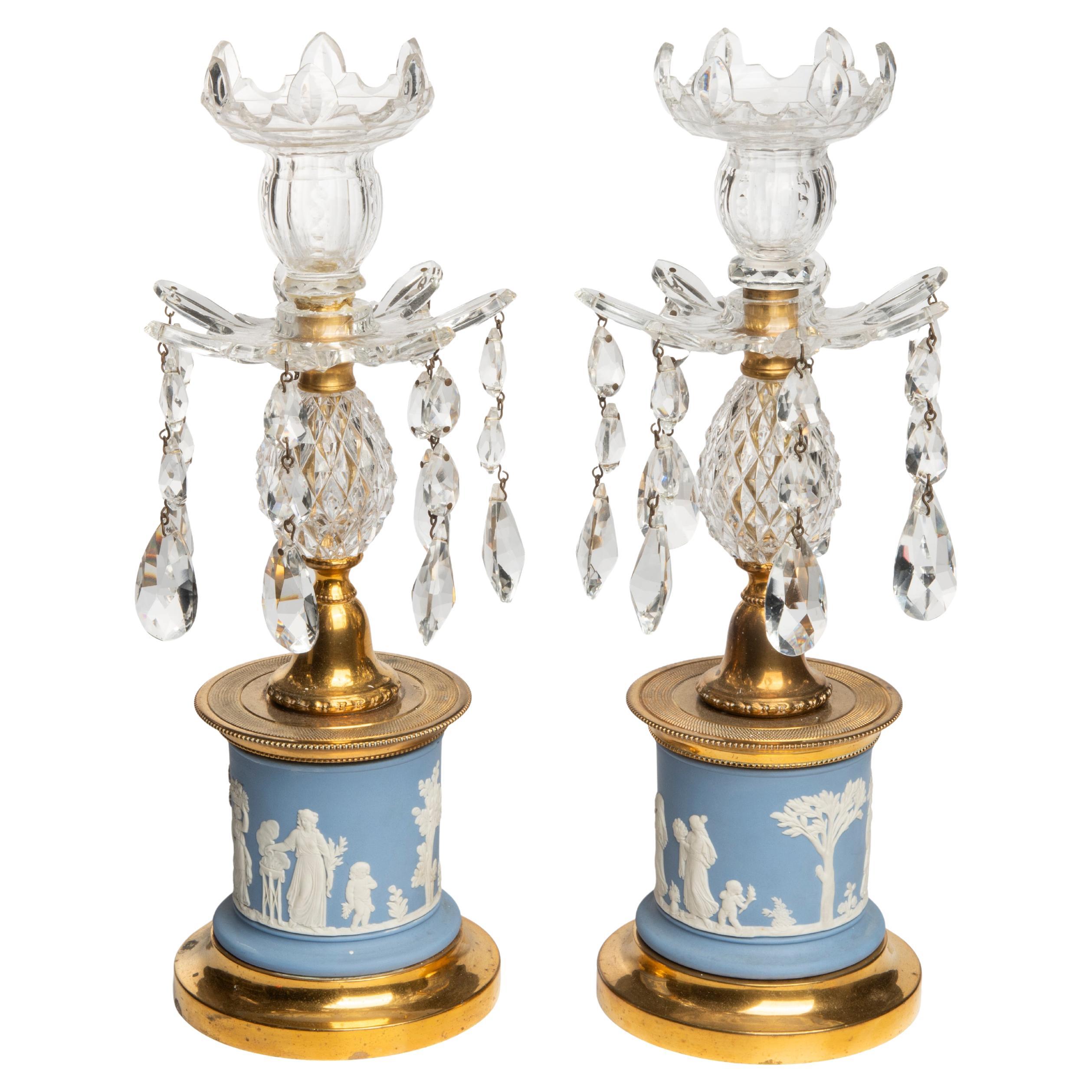 Coppia di Girandoles Wedgwood in blu Jasper e bronzo dorato, Inghilterra For Sale