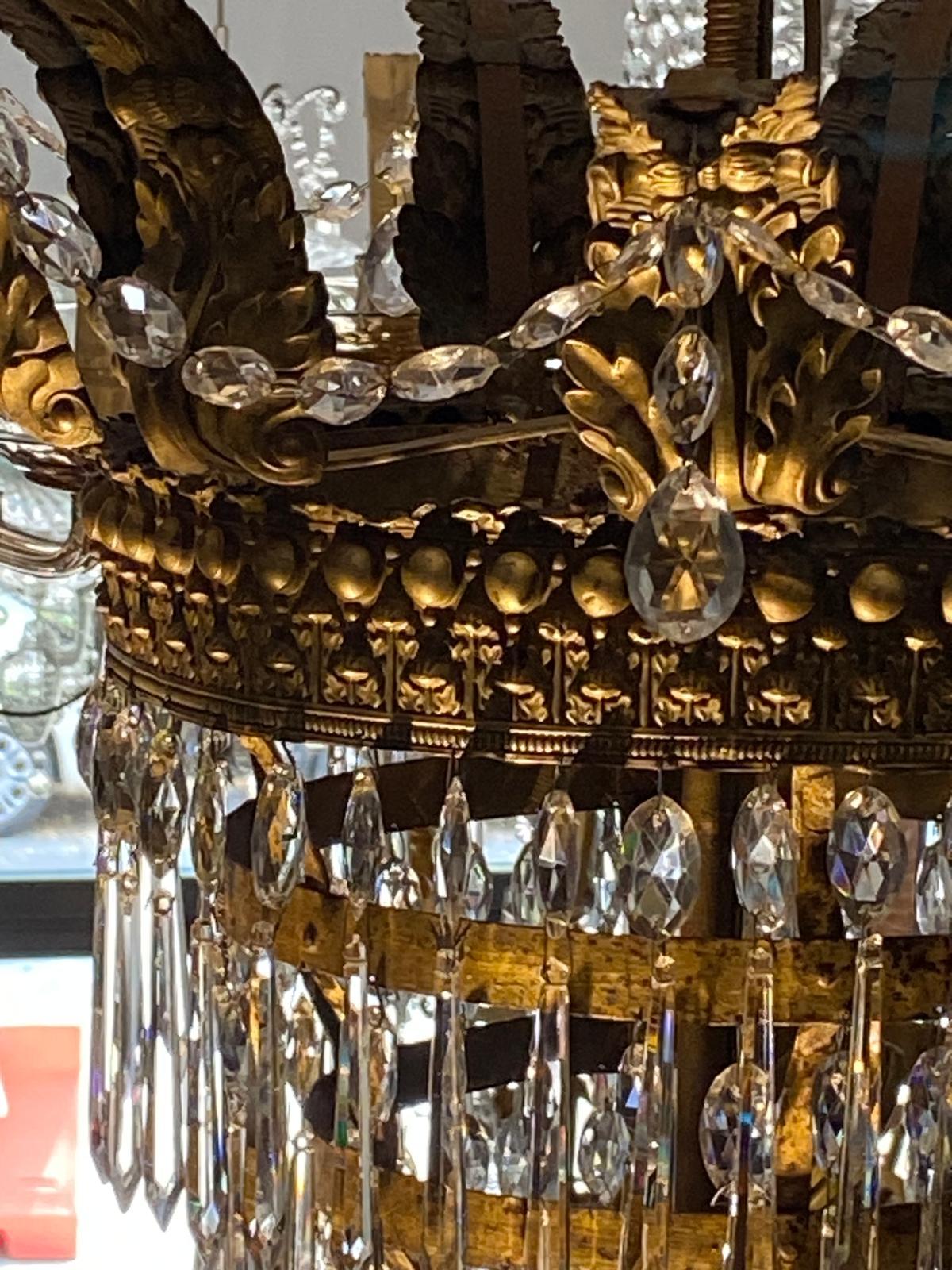 Pair Of Large Italian Chandeliers In Crystal Empire 18th Century Seven Lights 4