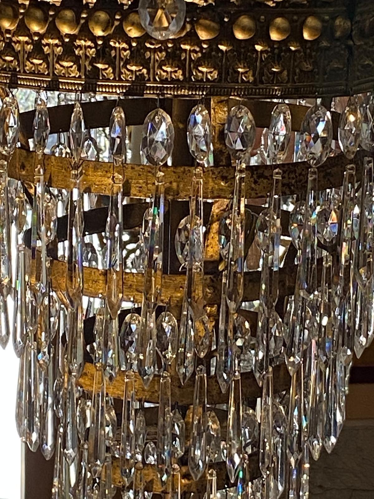 Pair Of Large Italian Chandeliers In Crystal Empire 18th Century Seven Lights 5