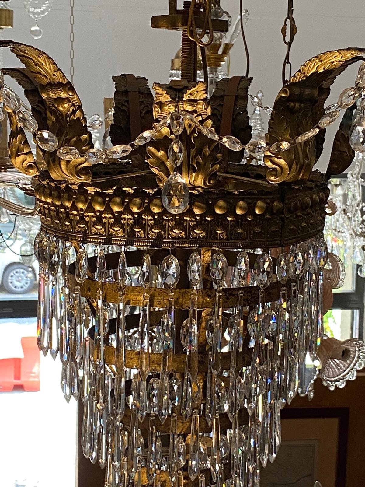 Pair Of Large Italian Chandeliers In Crystal Empire 18th Century Seven Lights 6
