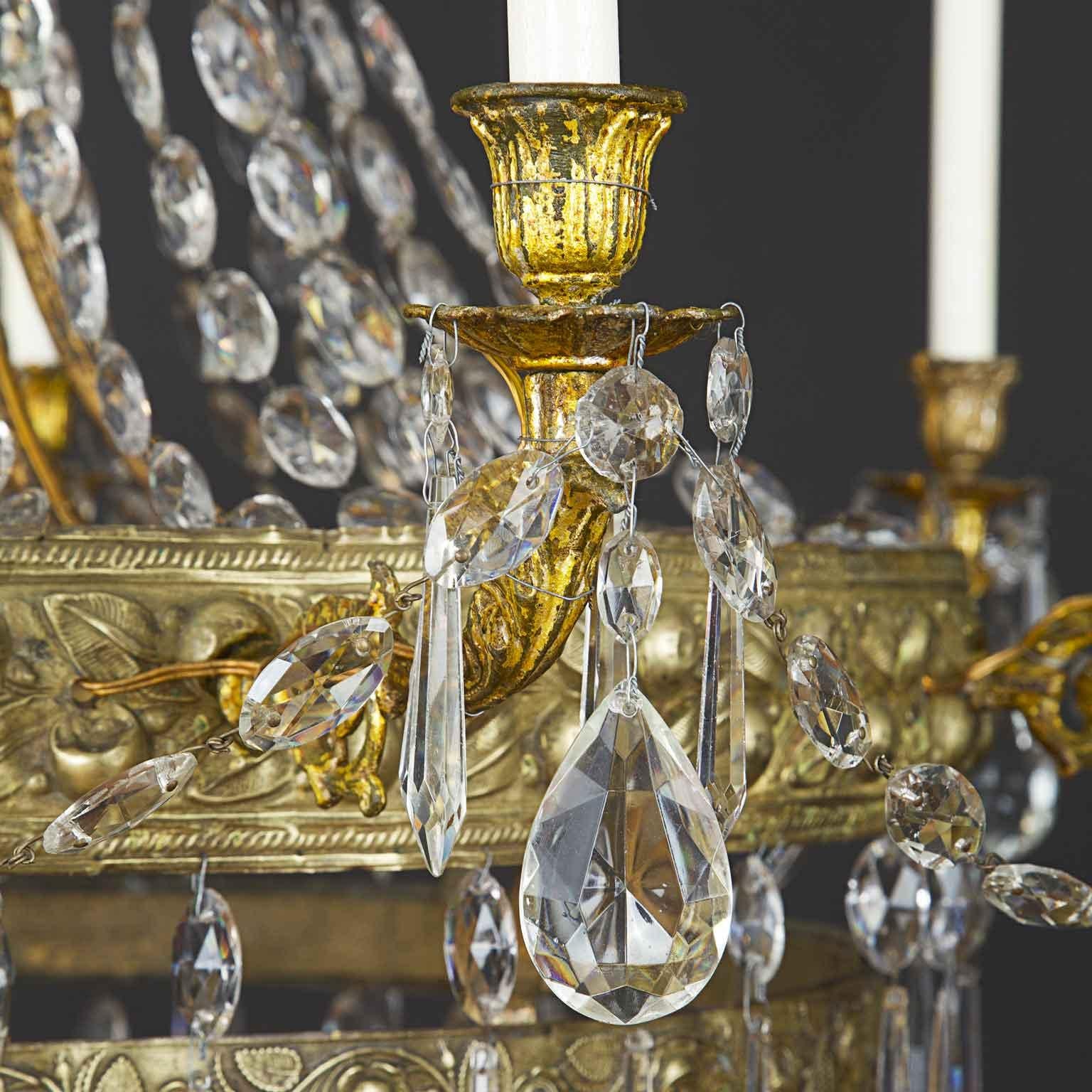 Pair Of Large Italian Chandeliers In Crystal Empire 18th Century Seven Lights 1