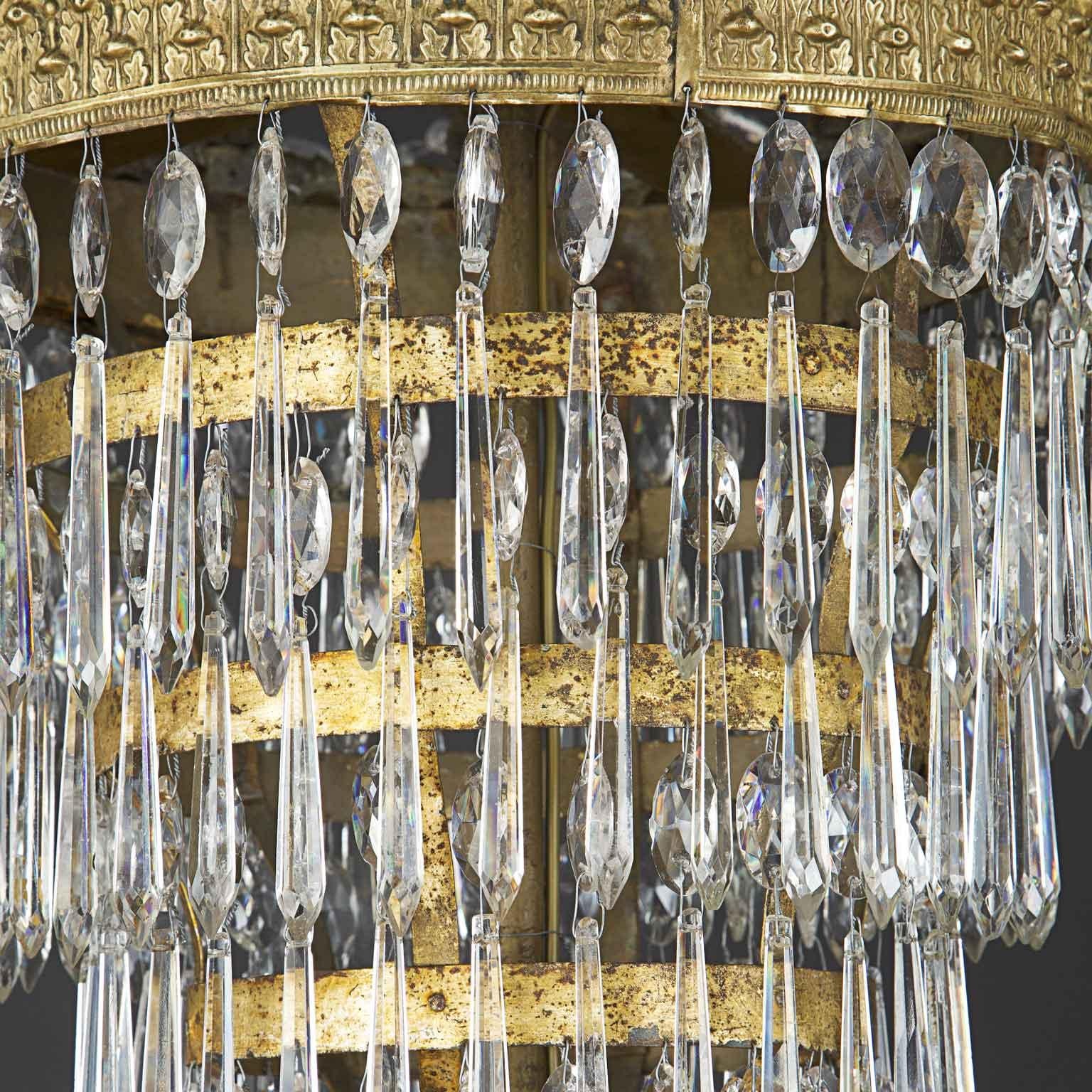 Pair Of Large Italian Chandeliers In Crystal Empire 18th Century Seven Lights 3