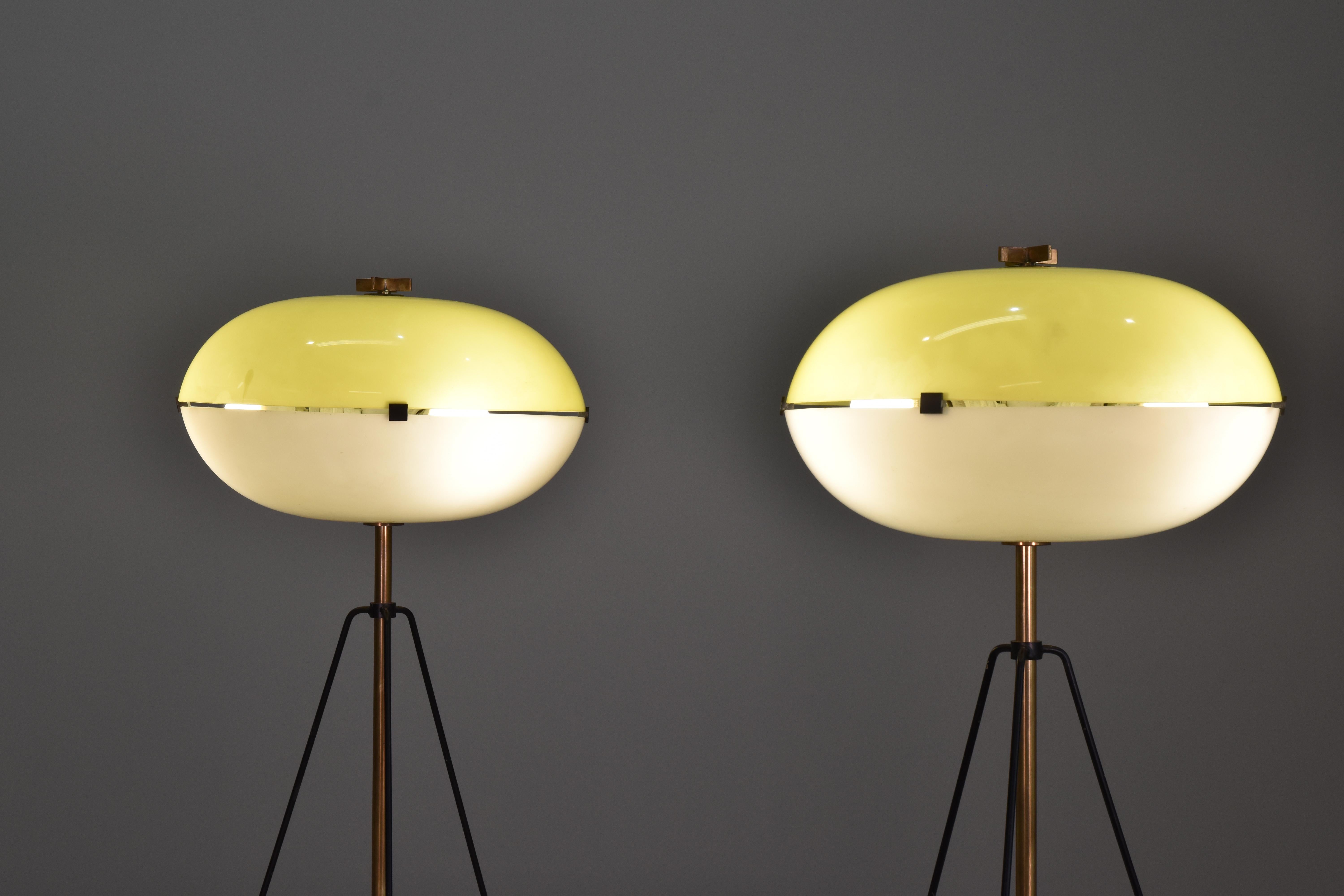 Pair of Large Brass and Methacrylate Lamps Italy 1955 Published In Excellent Condition For Sale In Rovereta, SM