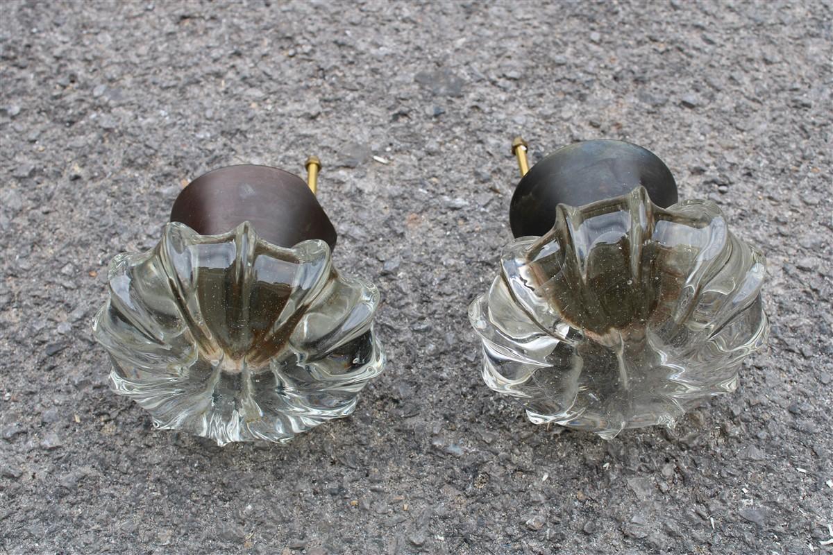 Mid-Century Modern Pair of Large Handles 1940s Seguso Art Glasses Murano and Solid Brass  For Sale