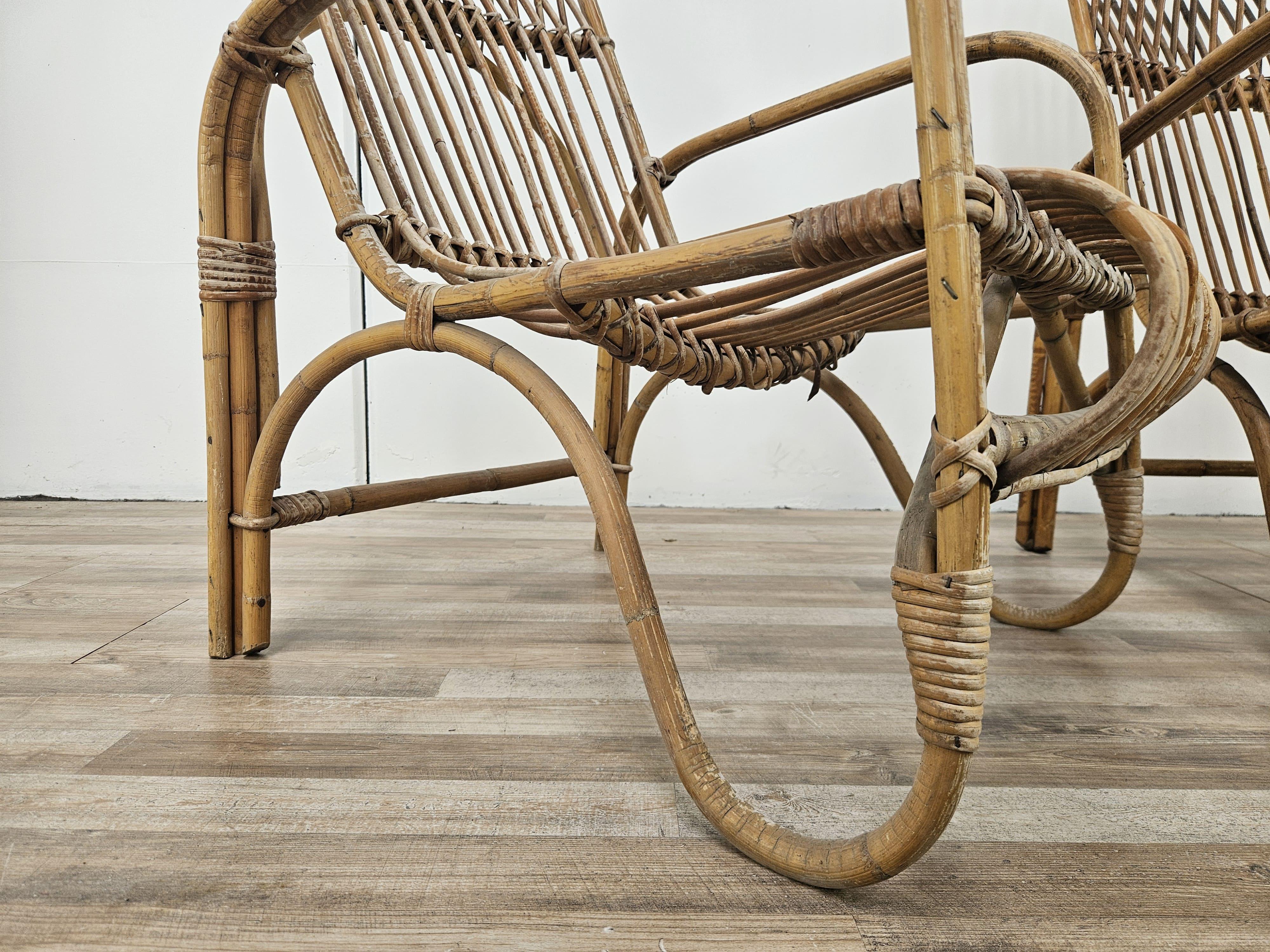 Pair of large wicker armchairs 1970s For Sale 7