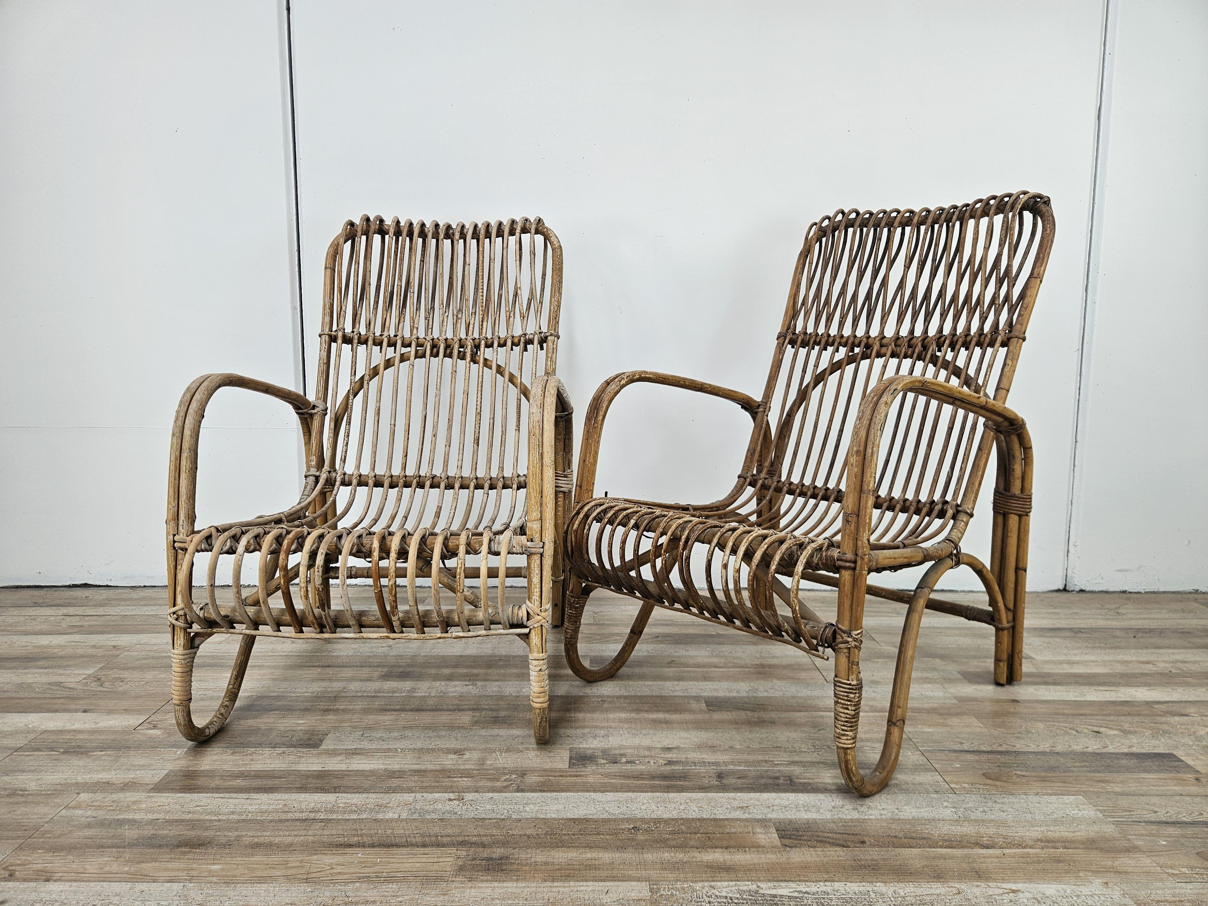 Pair of large wicker armchairs 1970s In Good Condition For Sale In Premariacco, IT