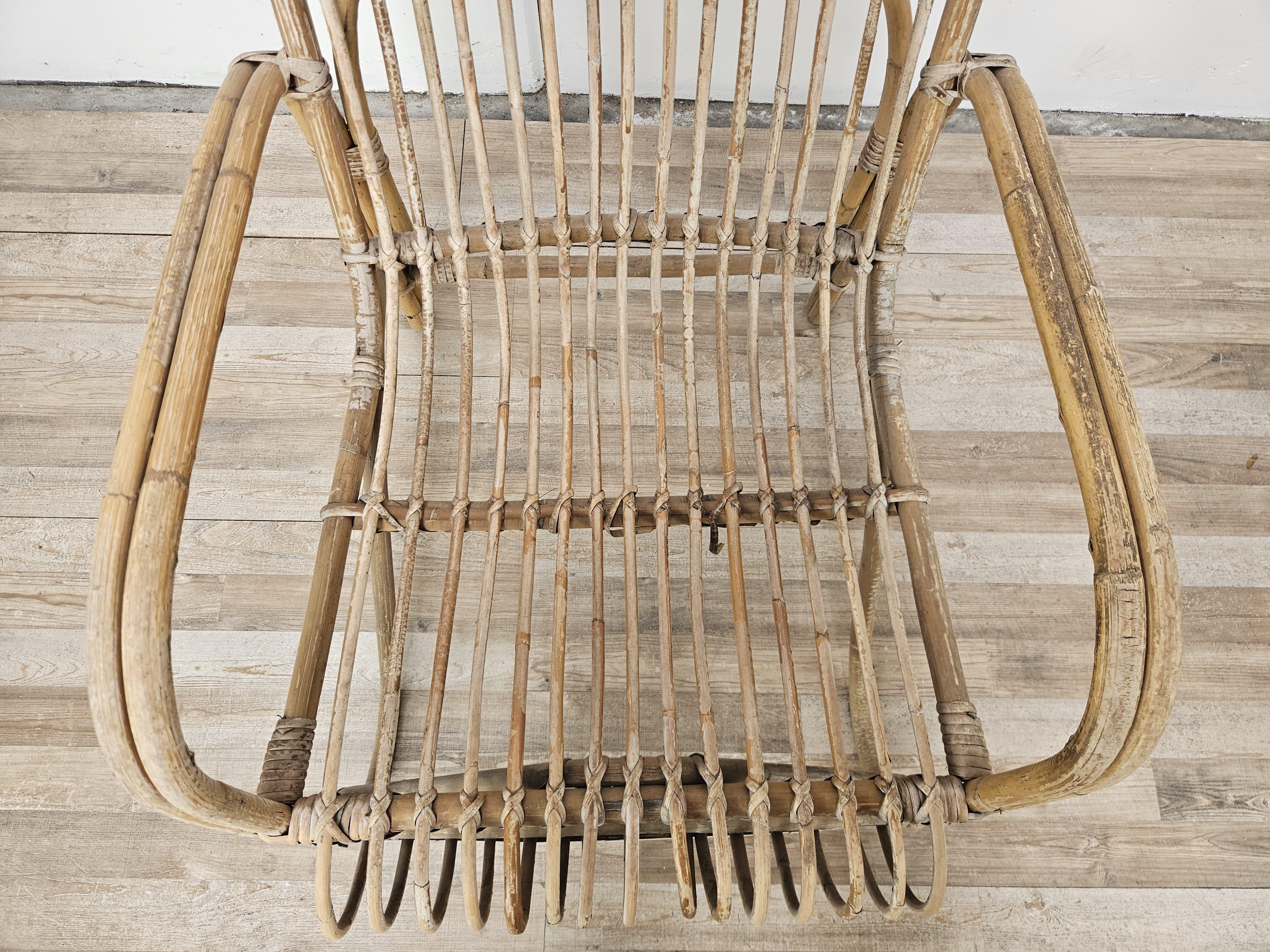 Wicker Pair of large wicker armchairs 1970s For Sale