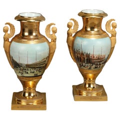 Vintage Pair of Large Vases in Empire Style Paris First Half 20th Century