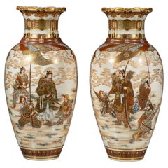 Pair of large Satsuma vases with imperial scenes, signed Kinkozan