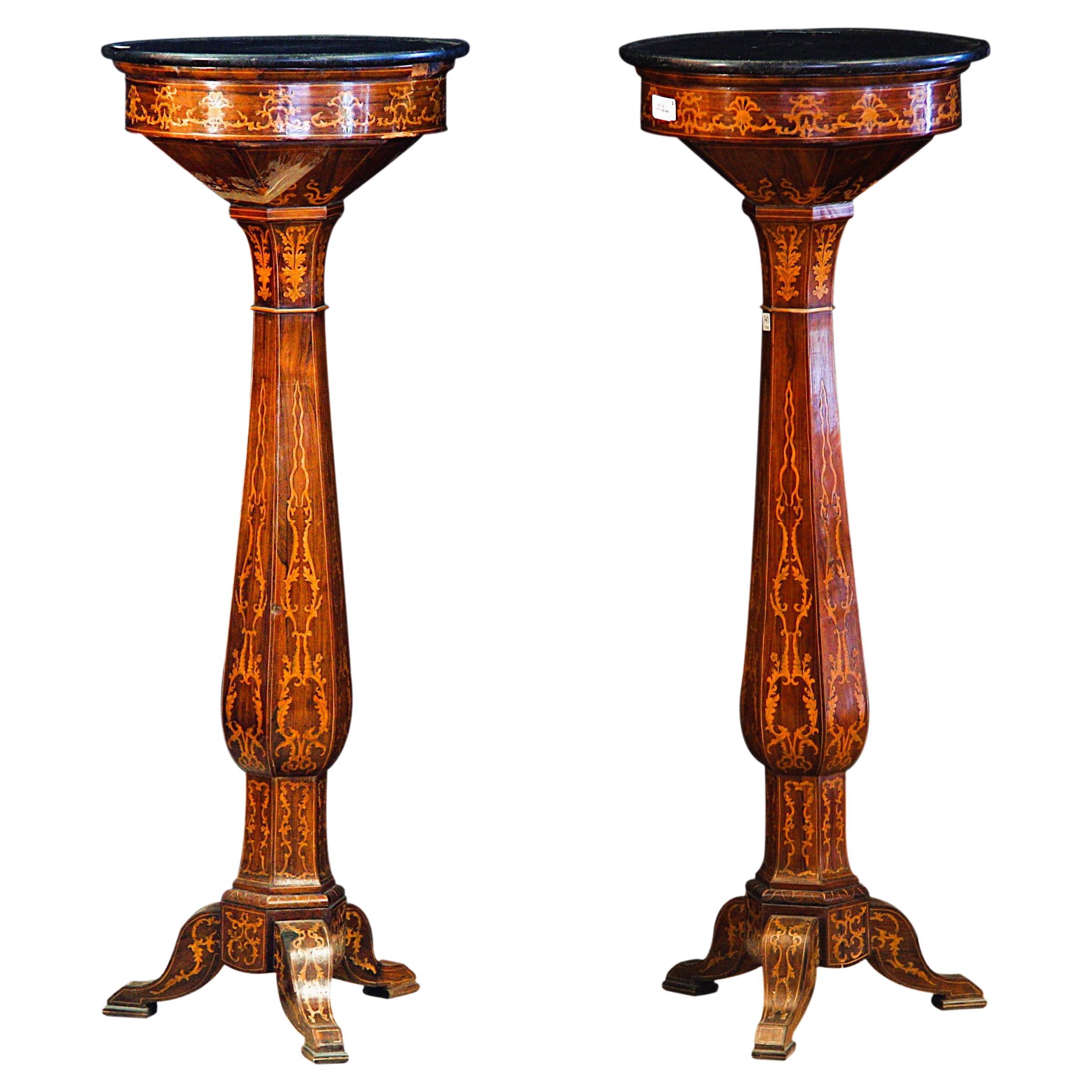 Pair of vintage Charles X guéridons in rosewood and inlaid  For Sale