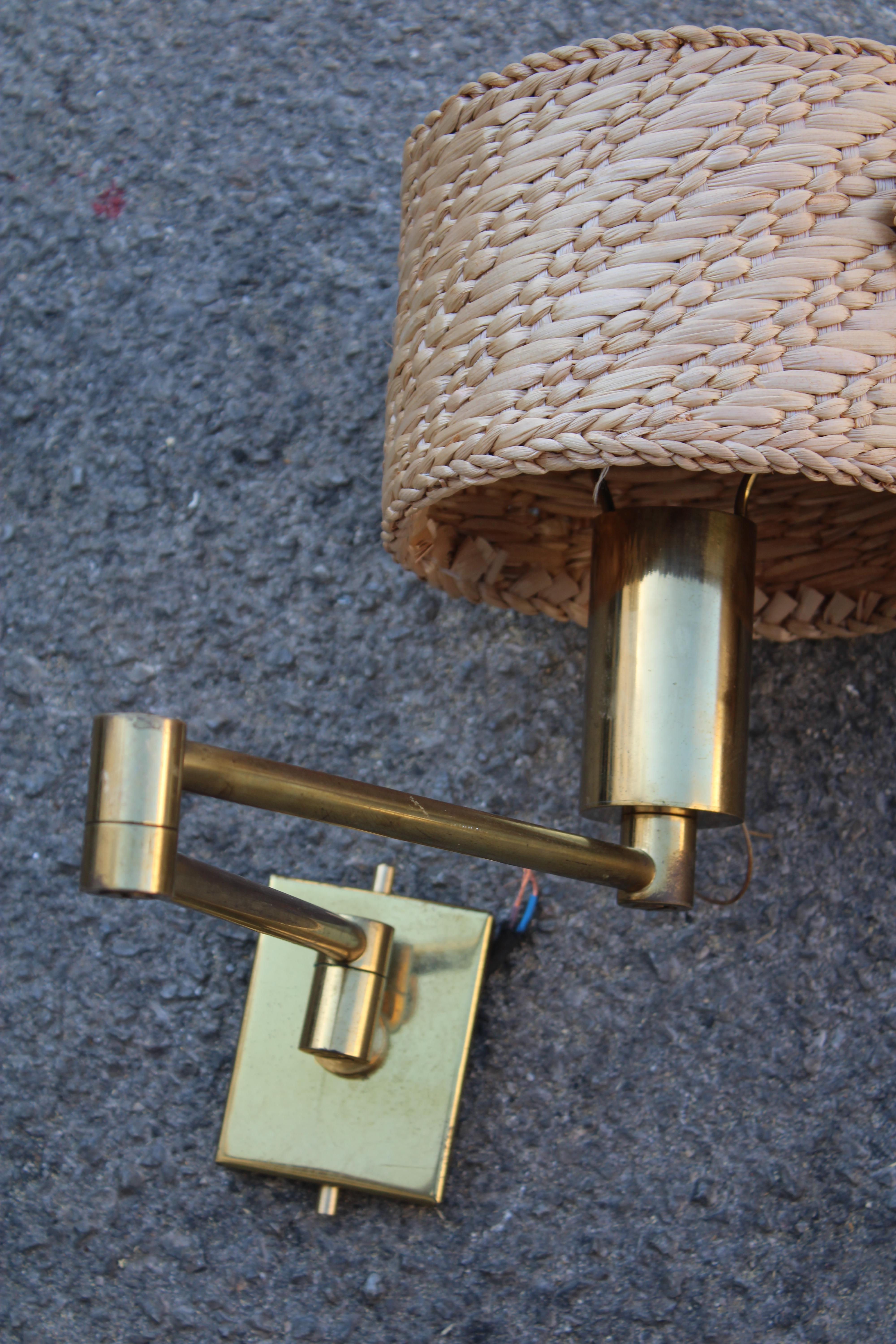 Coppia di Lamapde da comodino in Ottone e Paglia Italia 1970 direzionabili in vendita 5