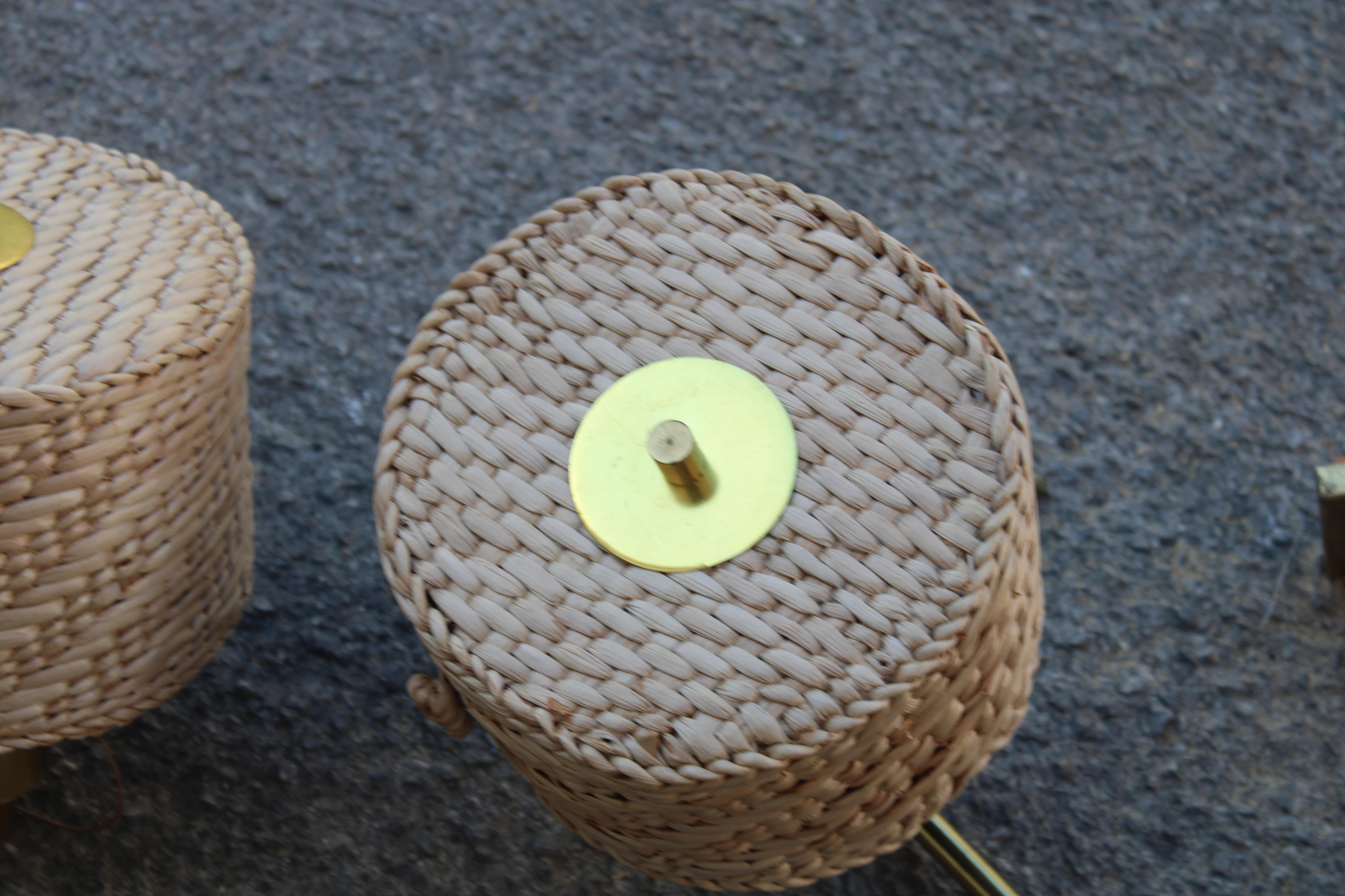 Coppia di Lamapde da comodino in Ottone e Paglia Italia 1970 direzionabili in vendita 9