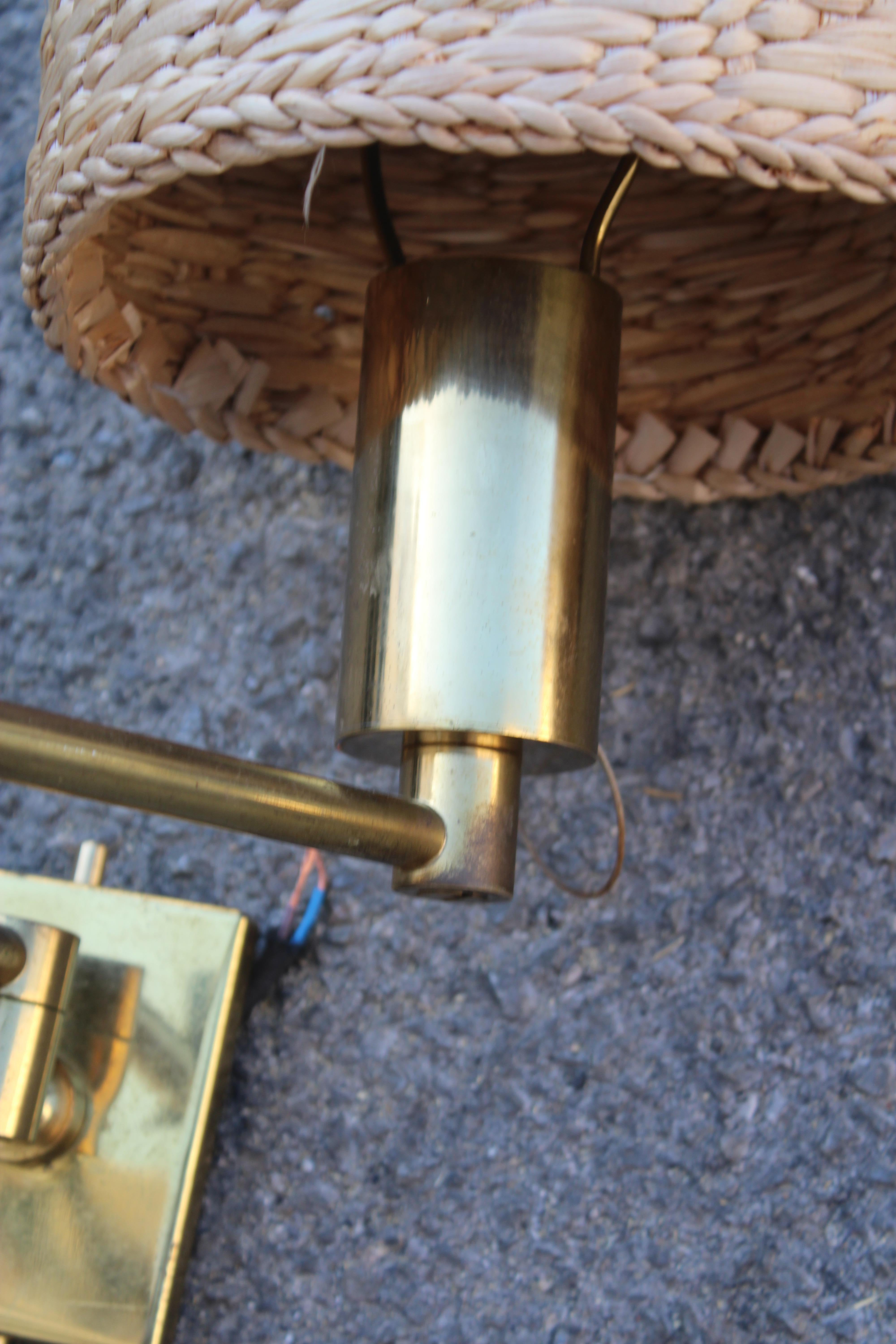 Coppia di Lamapde da comodino in Ottone e Paglia Italia 1970 direzionabili in vendita 3