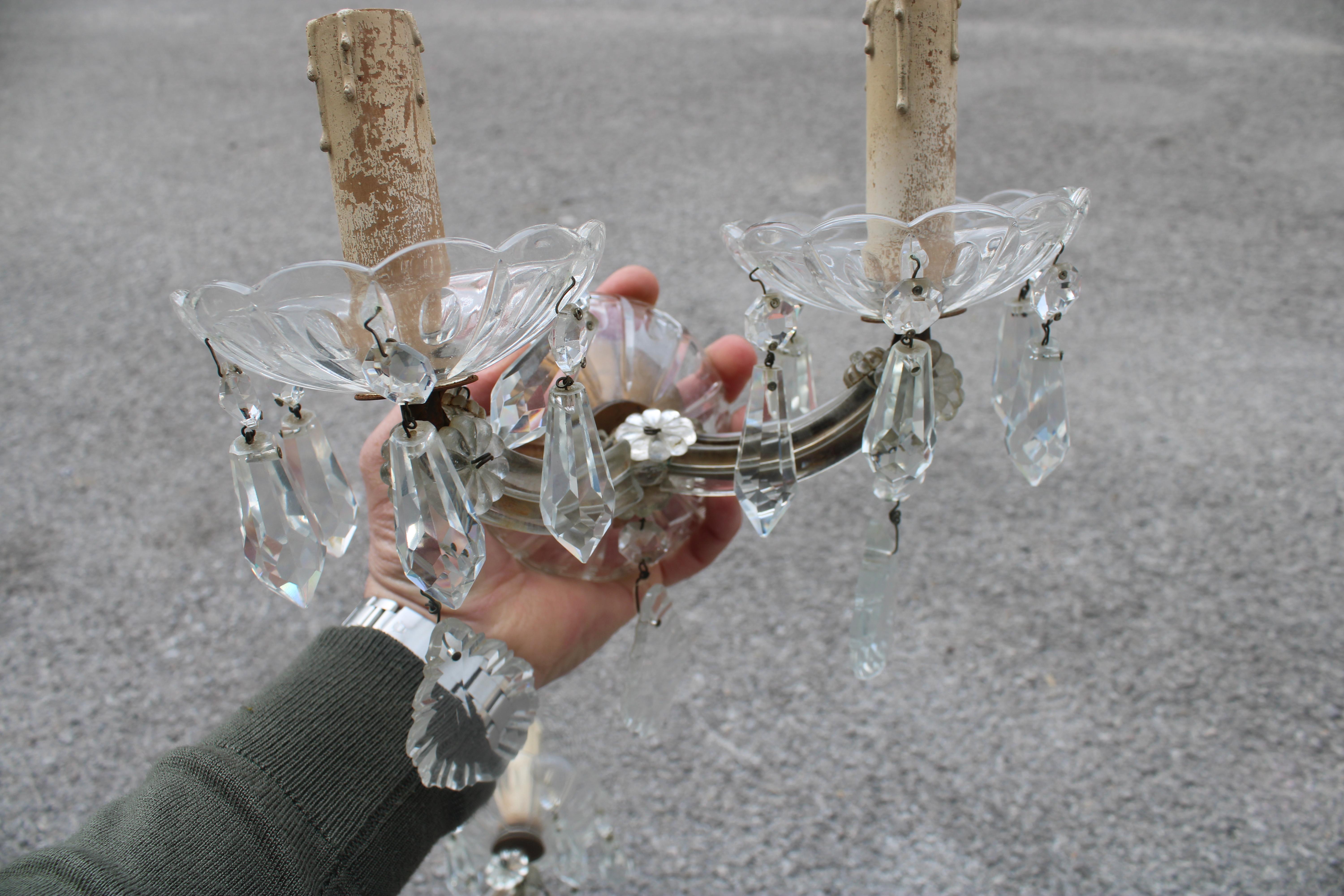 Pair of Maria Theresa Crystal Wall Lamps 1940 For Sale 5