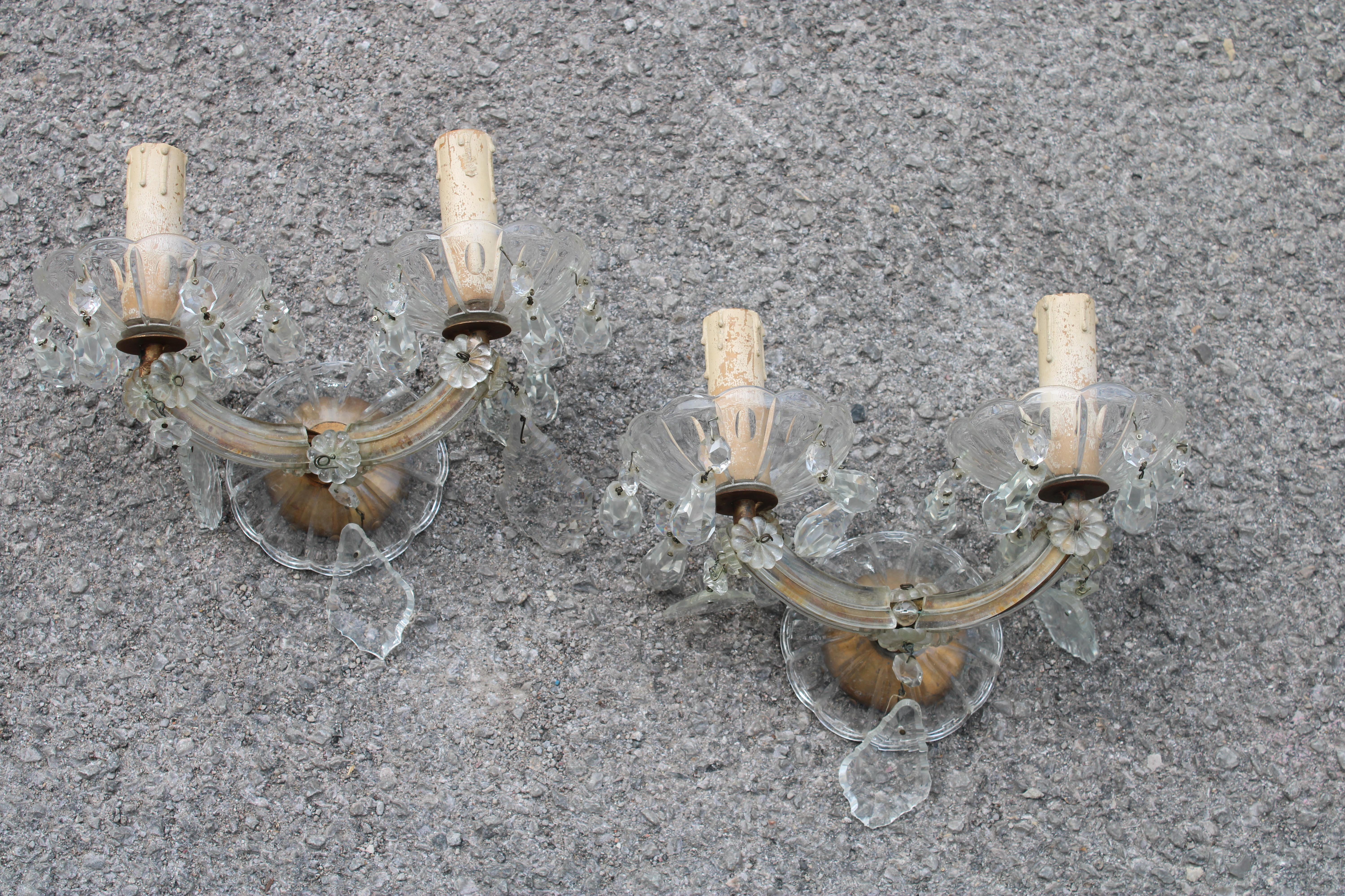 Italian Pair of Maria Theresa Crystal Wall Lamps 1940 For Sale