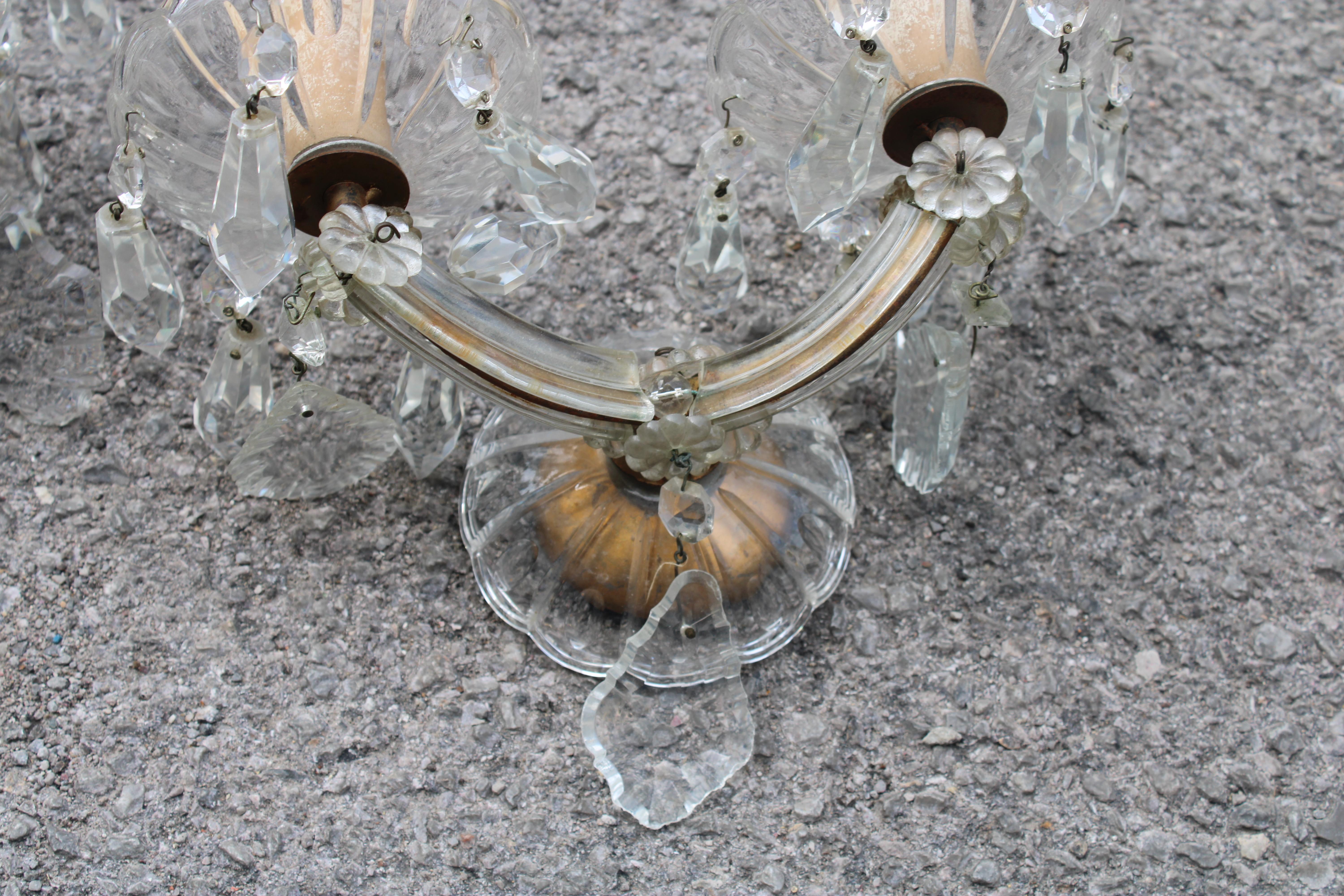 Pair of Maria Theresa Crystal Wall Lamps 1940 In Good Condition For Sale In Palermo, Sicily