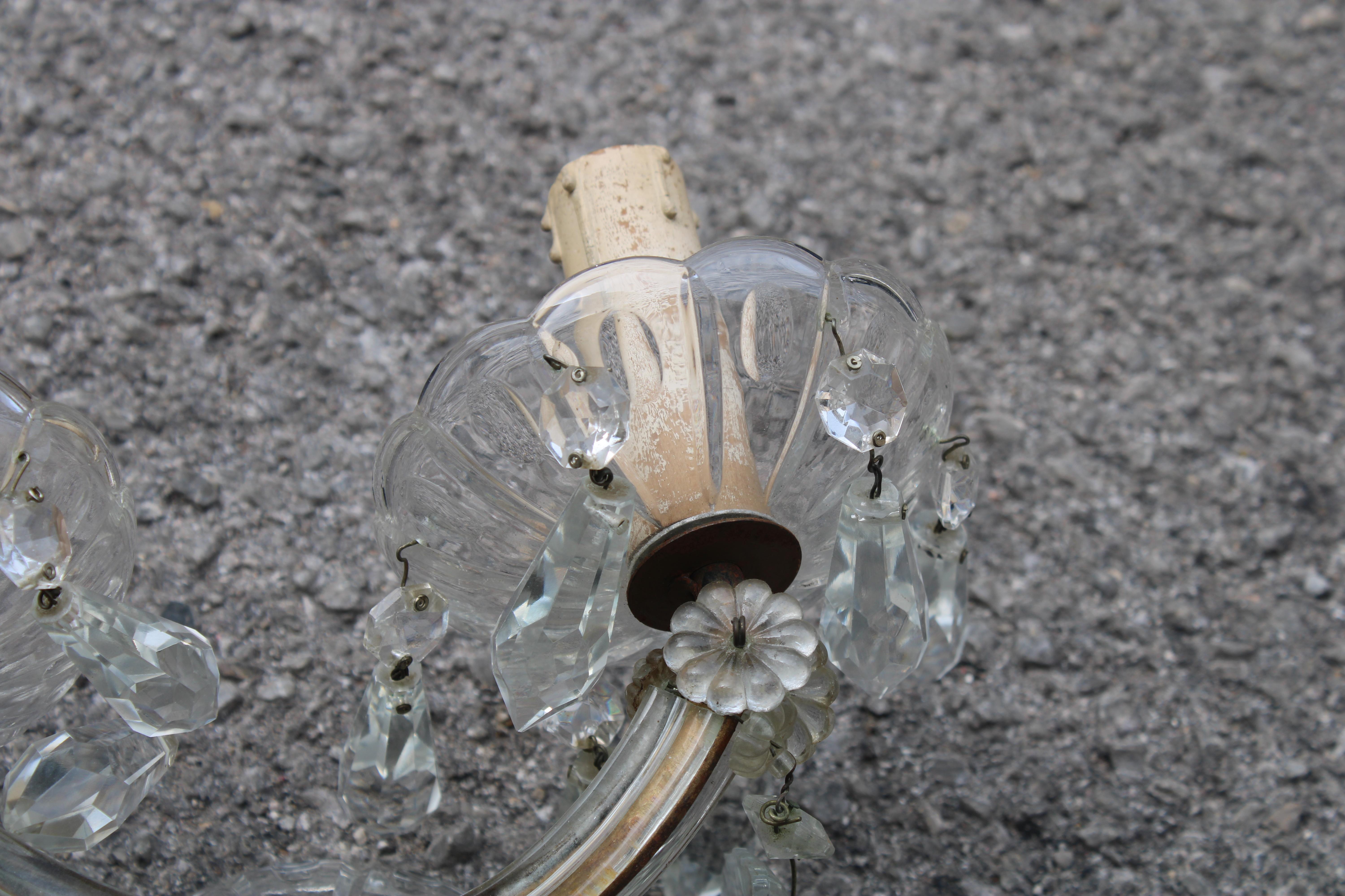 Mid-20th Century Pair of Maria Theresa Crystal Wall Lamps 1940 For Sale