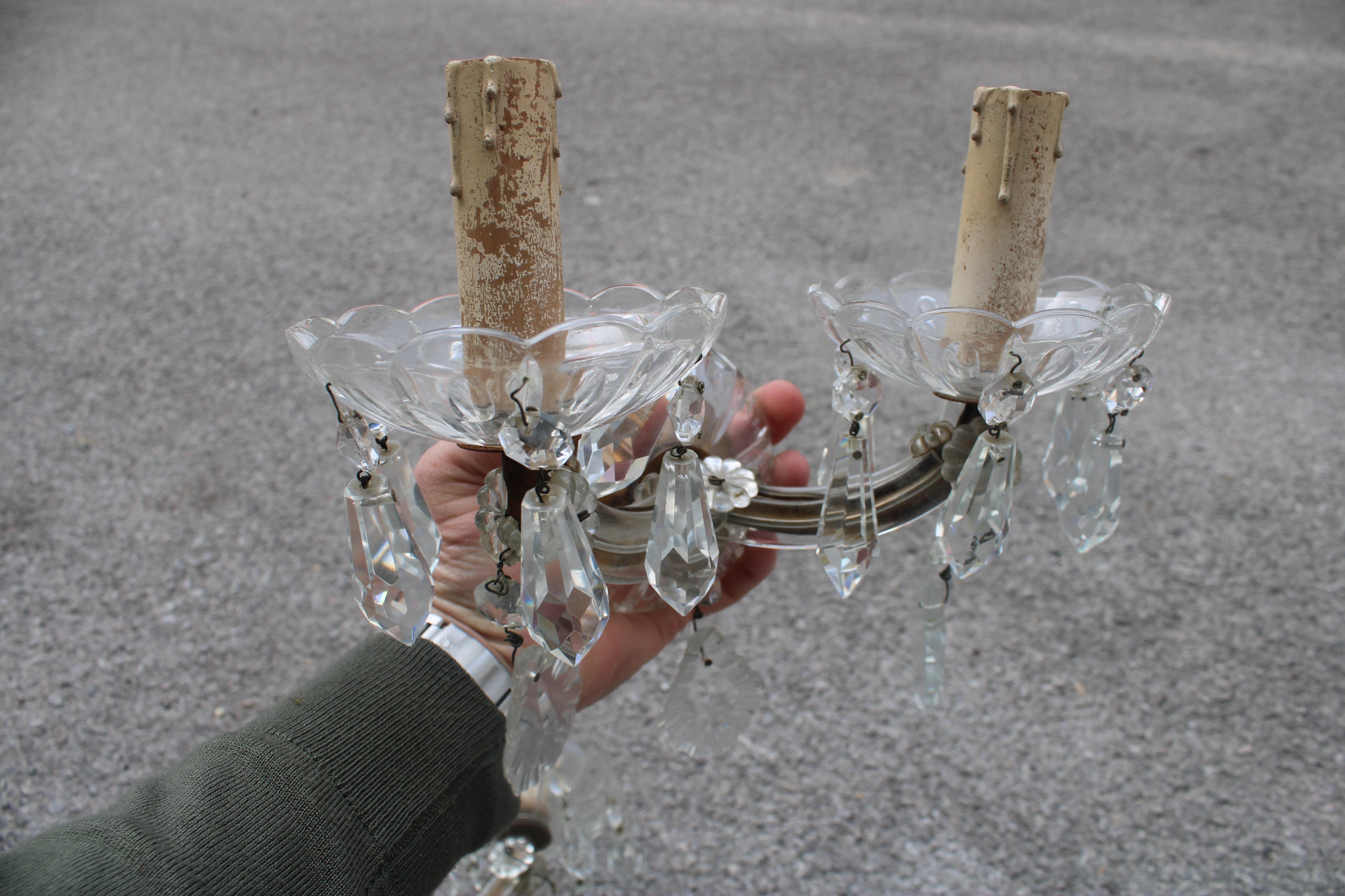 Pair of Maria Theresa Crystal Wall Lamps 1940 For Sale 2