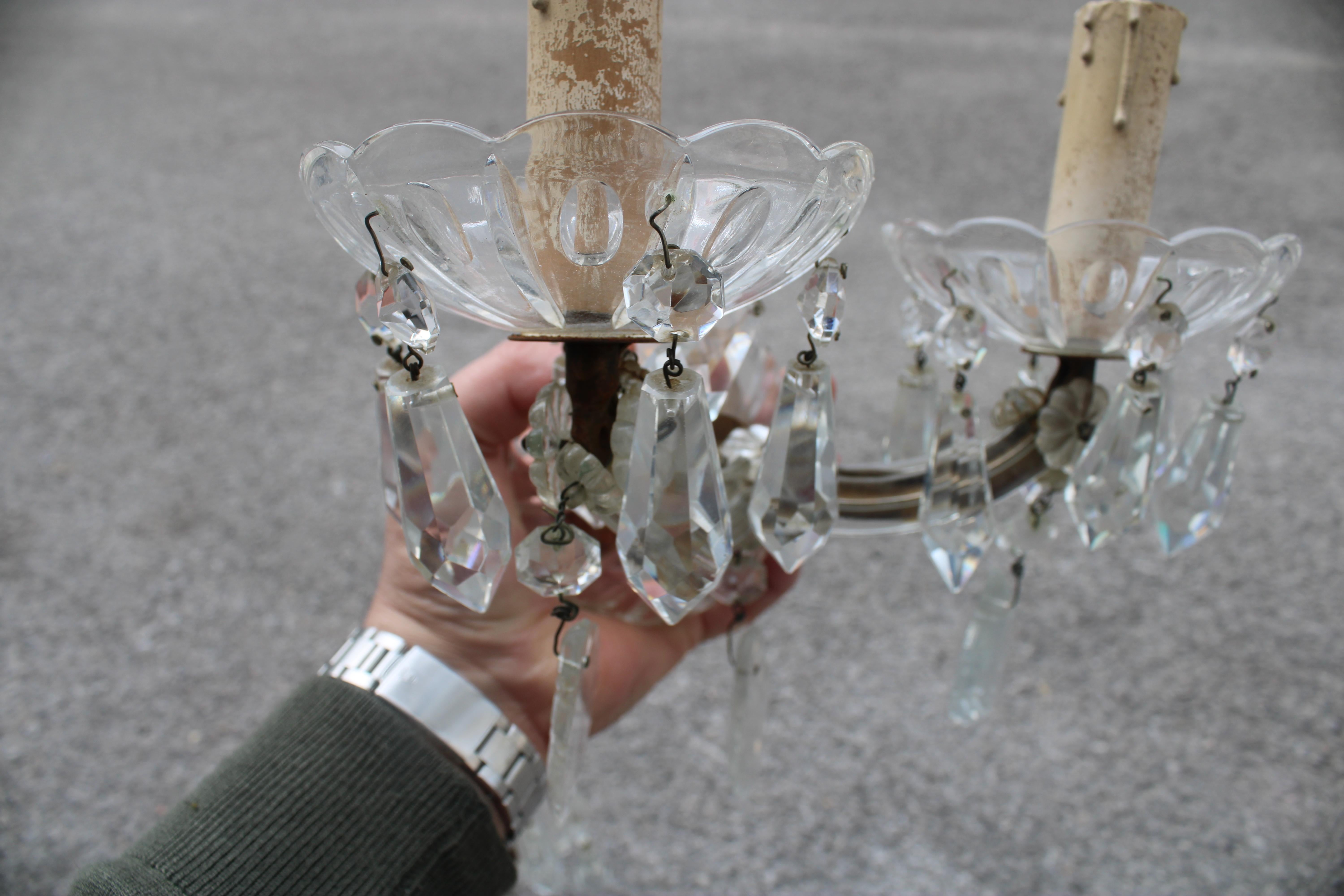 Pair of Maria Theresa Crystal Wall Lamps 1940 For Sale 3