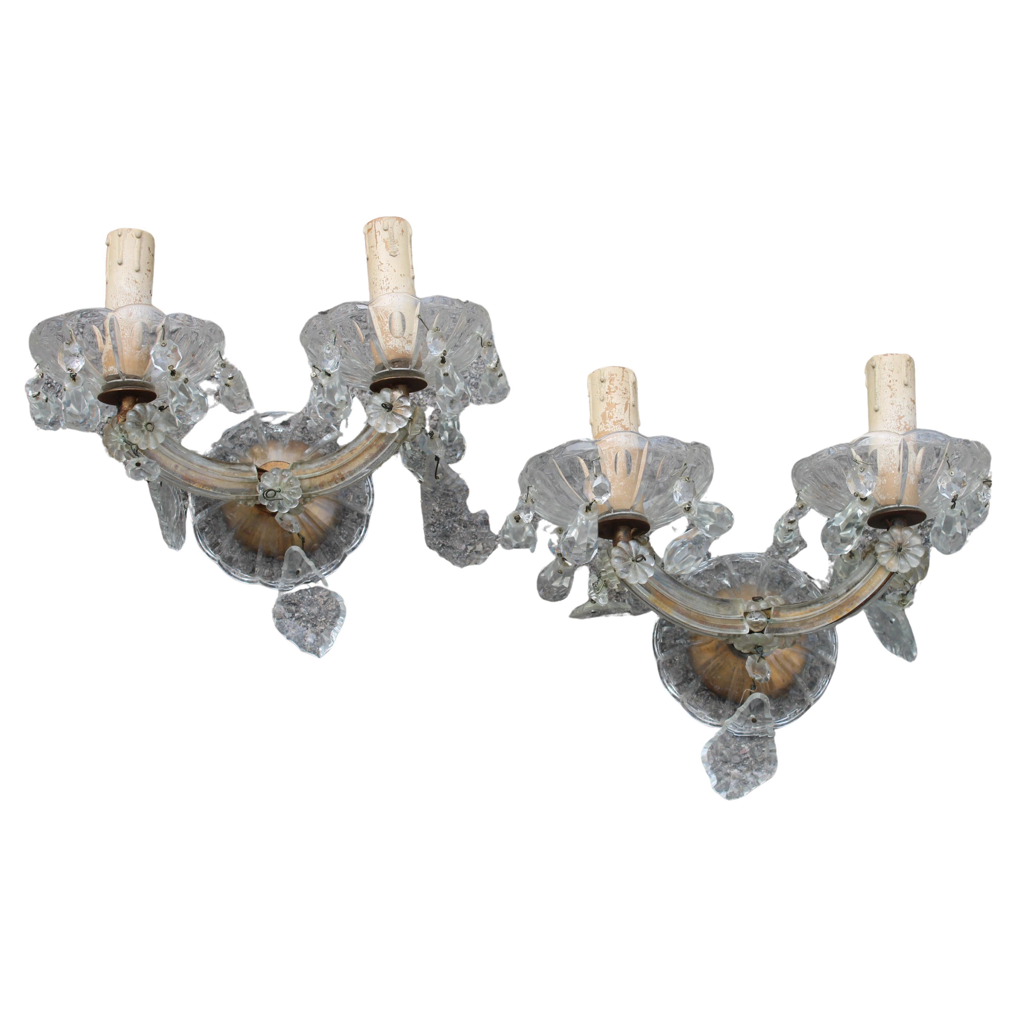 Pair of Maria Theresa Crystal Wall Lamps 1940 For Sale