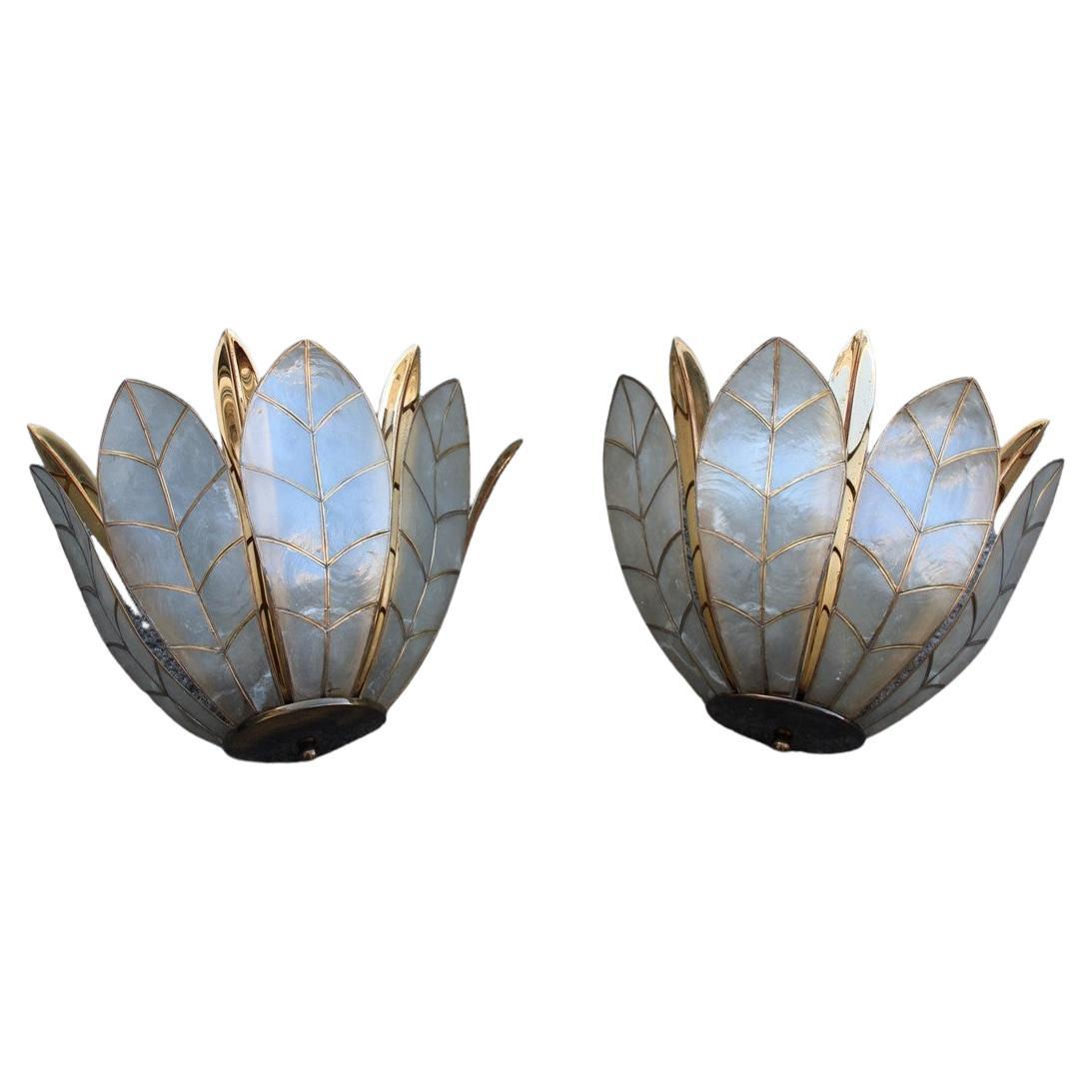 Pair of Decorative Wall Lamp Bottega Gadda Tommaso Barbi 1970s Brass