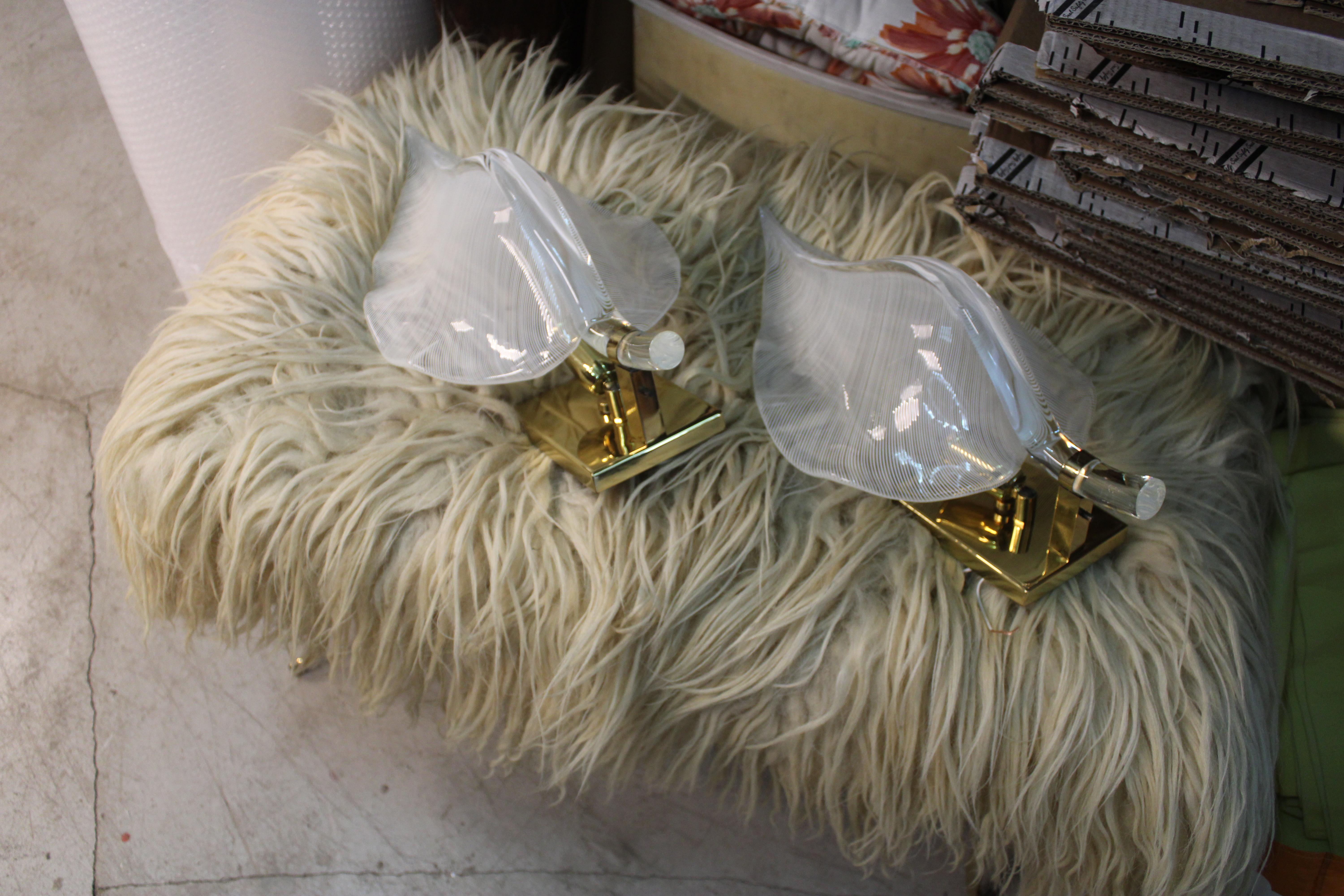 Coppia di lampada da parete a forma di Foglia vetro di Murano Ottone Franco Luce in vendita 7