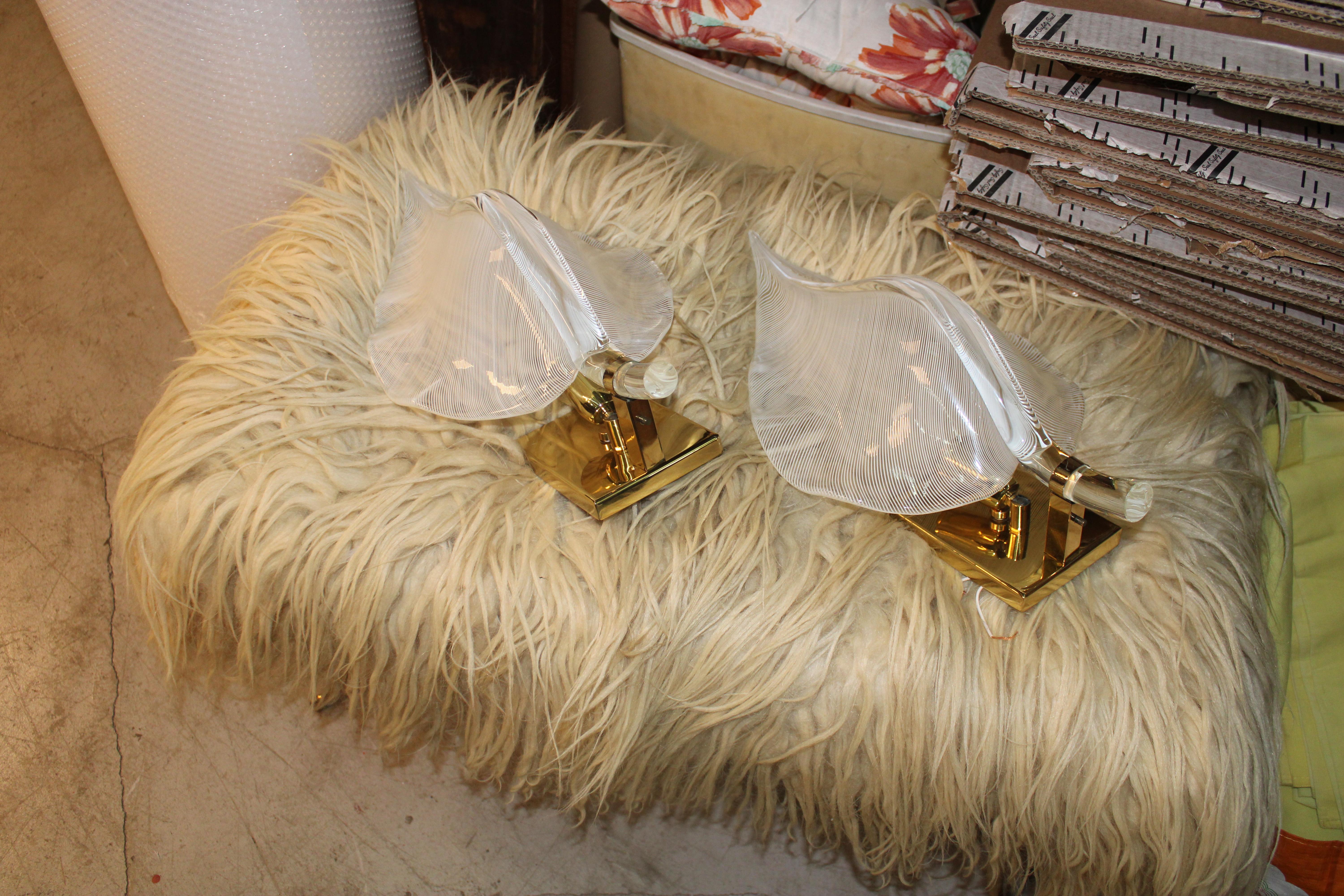 Coppia di lampada da parete a forma di Foglia vetro di Murano Ottone Franco Luce in vendita 8