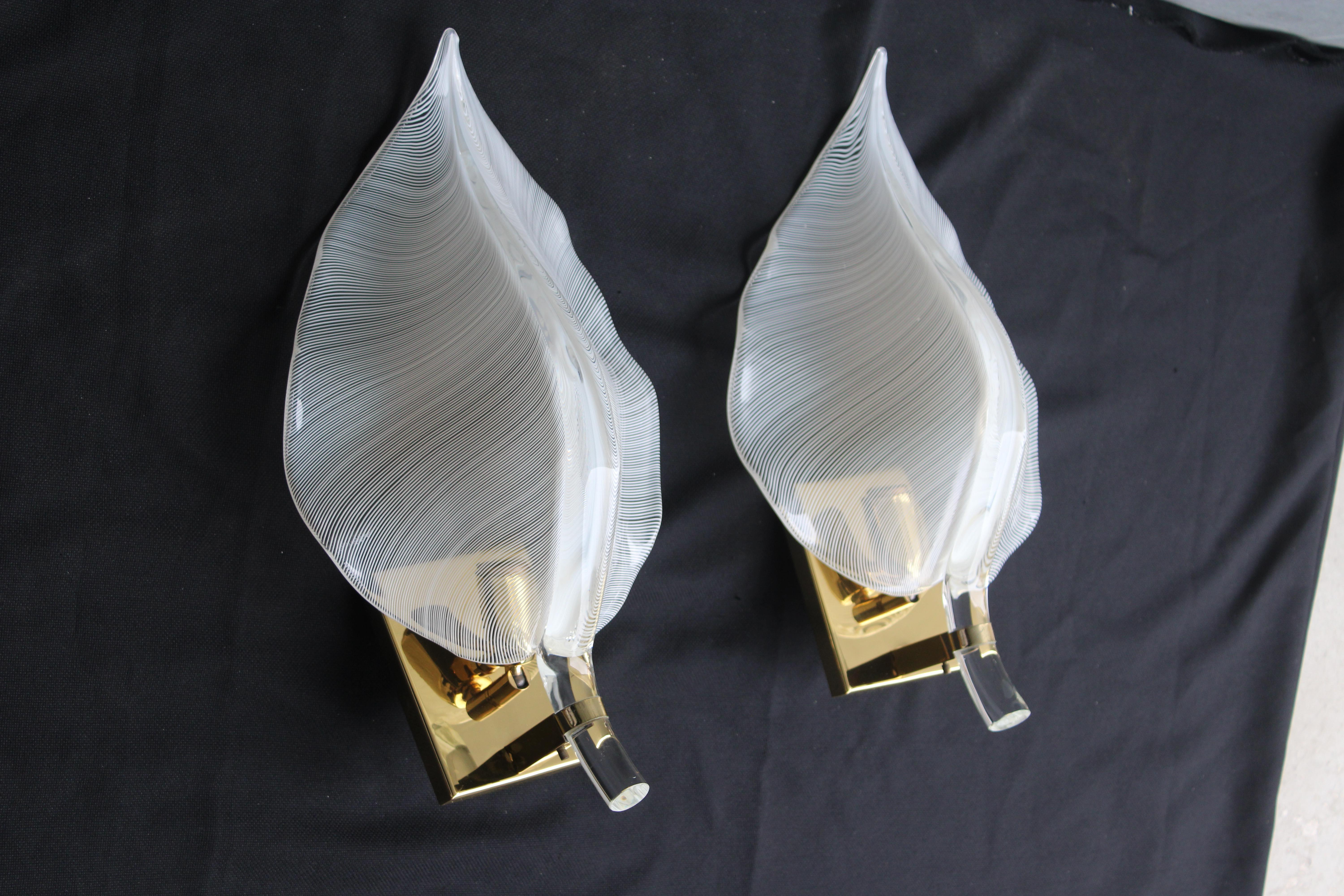 Coppia di Eleganti Lampade da muto in vetro di Murano e Ottone Italia 1970.