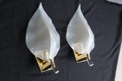 Coppia di lampada da parete a forma di Foglia vetro di Murano Ottone Franco Luce