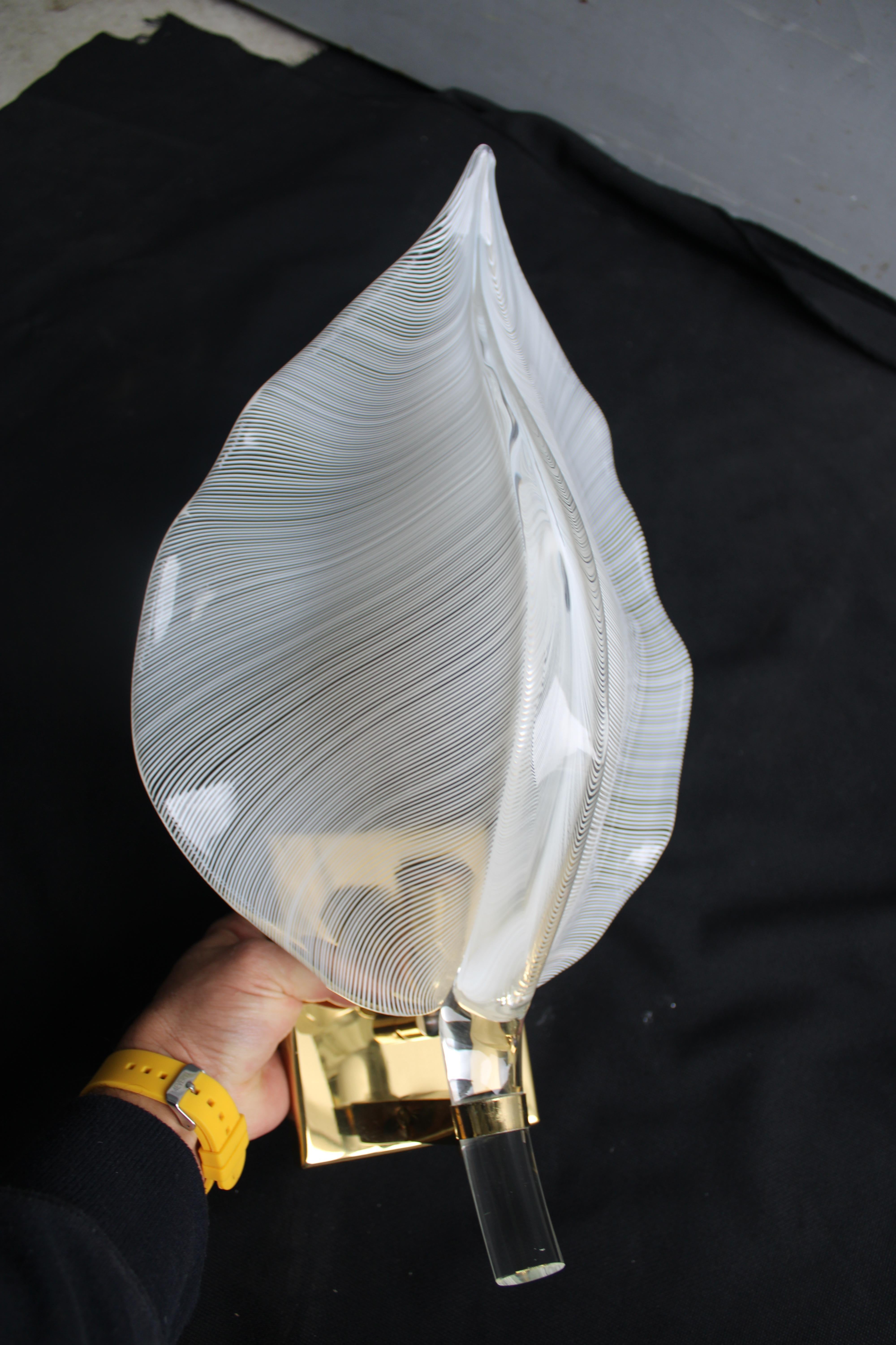 Coppia di lampada da parete a forma di Foglia vetro di Murano Ottone Franco Luce In condizioni buone in vendita a Palermo, Sicily