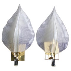 Coppia di lampada da parete a forma di Foglia vetro di Murano Ottone Franco Luce