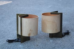 Pair of Giuliana Gramigna Table Lamp in Brass and Fabric 1970s Minimal