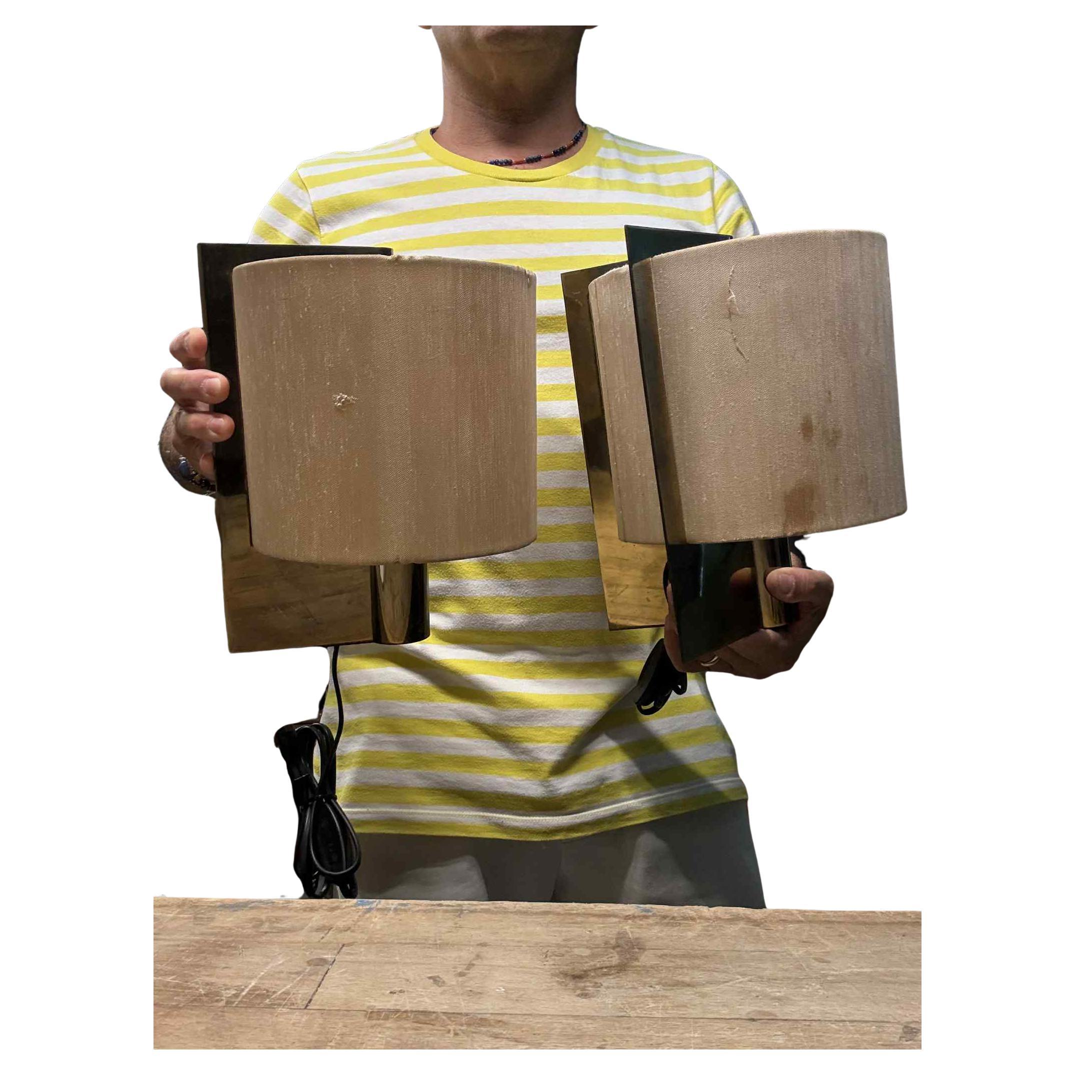 Minimaliste Paire de lampes de table Giuliana Gramigna en laiton et tissu 1970 Minimal en vente