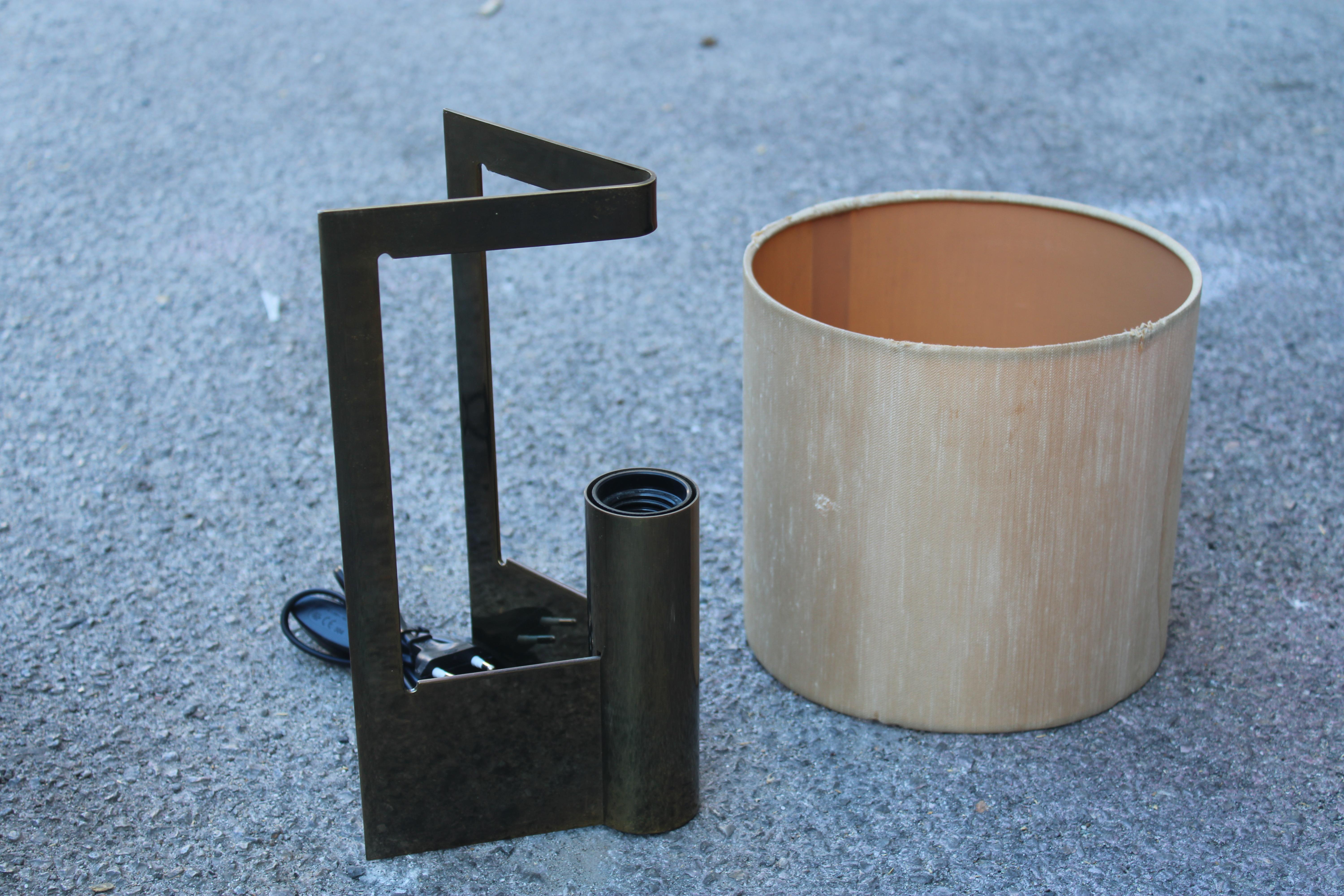 Paire de lampes de table Giuliana Gramigna en laiton et tissu 1970 Minimal en vente 1