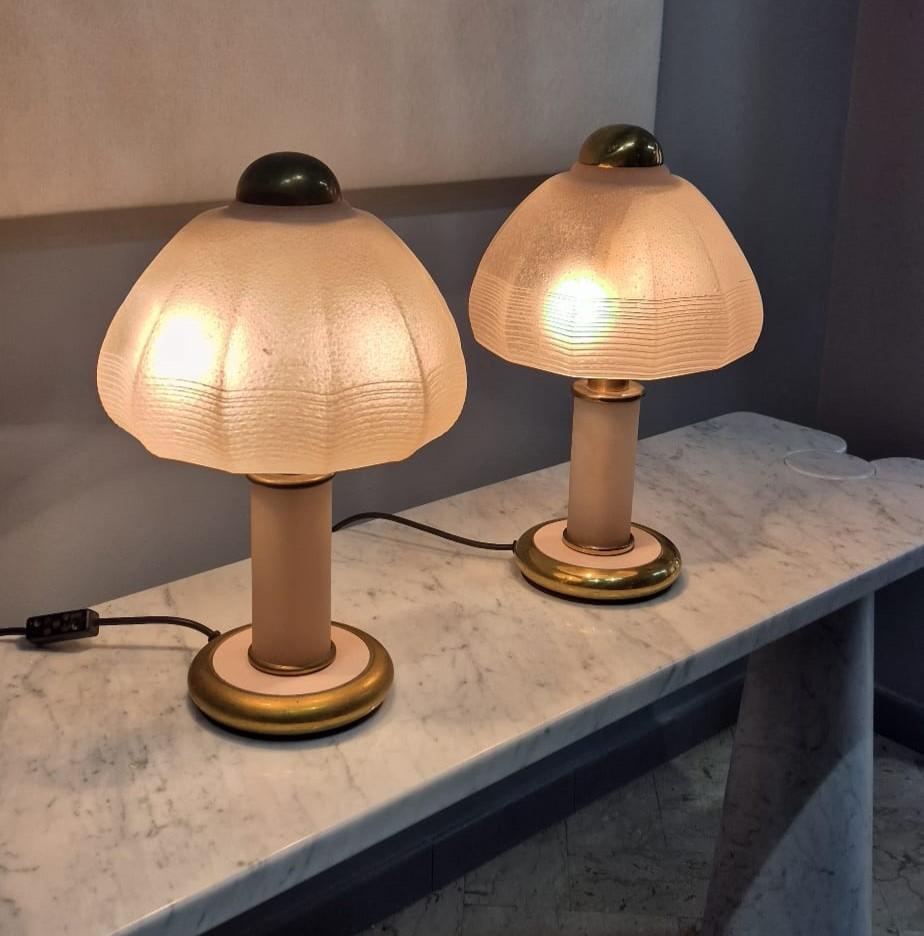 Coppia di lampada da tavolo aus vetro di Murano di F. Fabbian, Anni 70, Coppia di lampada da tavolo (Late 20th Century) im Angebot