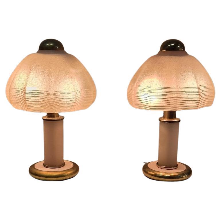 Coppia di lampada da tavolo aus vetro di Murano di F. Fabbian, Anni 70, Coppia di lampada da tavolo