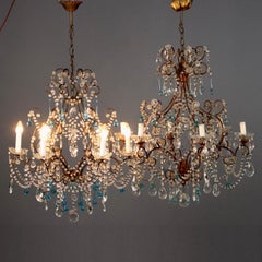 Pair of Six-Light Chandeliers in Iron and Glass Italy Late 19th Century