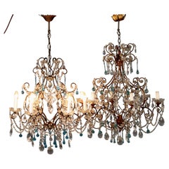 Pair of Six-Light Chandeliers in Iron and Glass Italy Late 19th Century