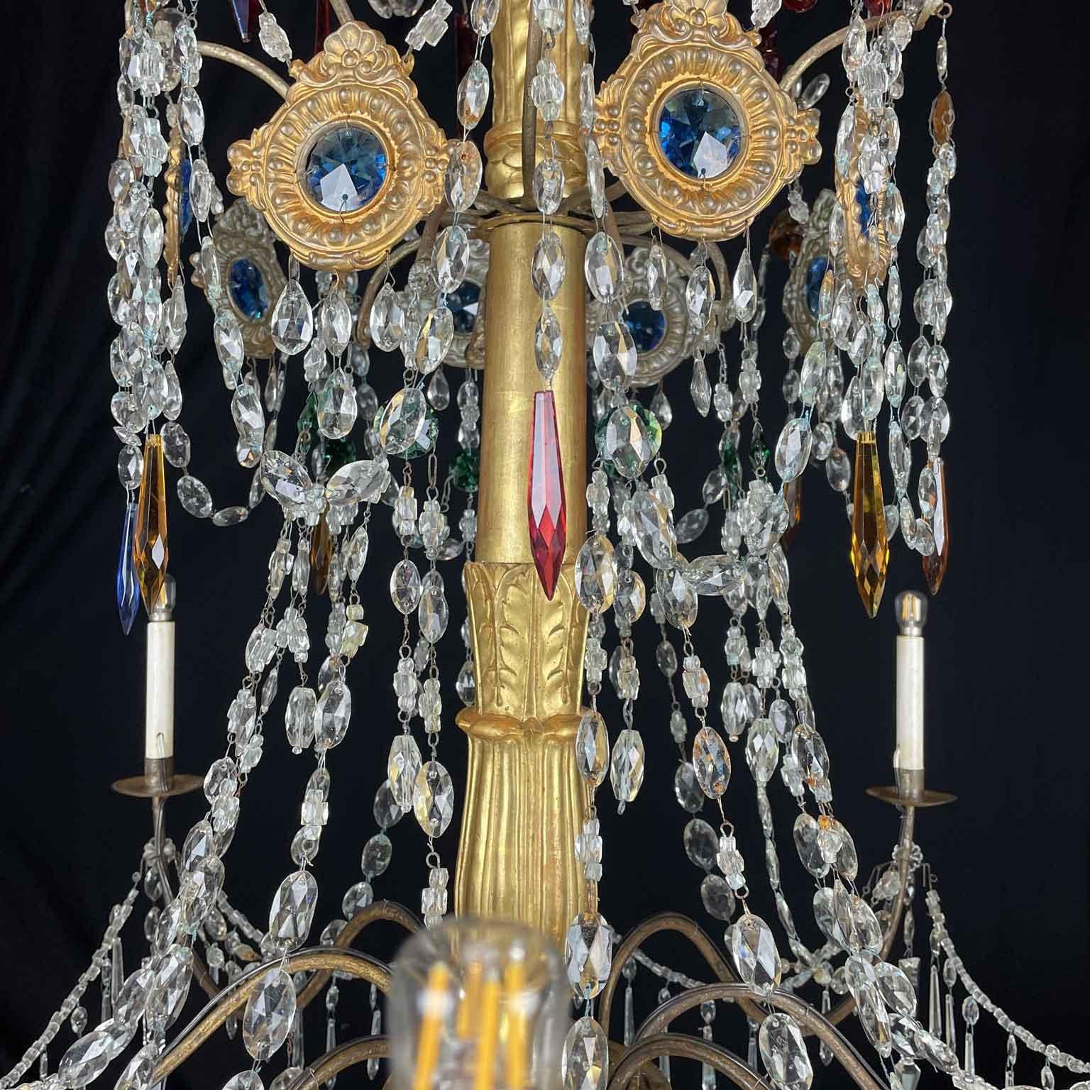 Coppia di Lampadari Impero XVIII Secolo Italiani Genovesi Antichi in Cristallo in vendita 4