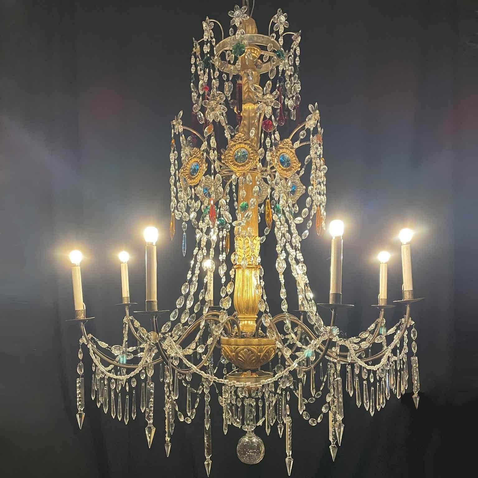 Coppia di Lampadari Impero XVIII Secolo Italiani Genovesi Antichi in Cristallo in vendita 6