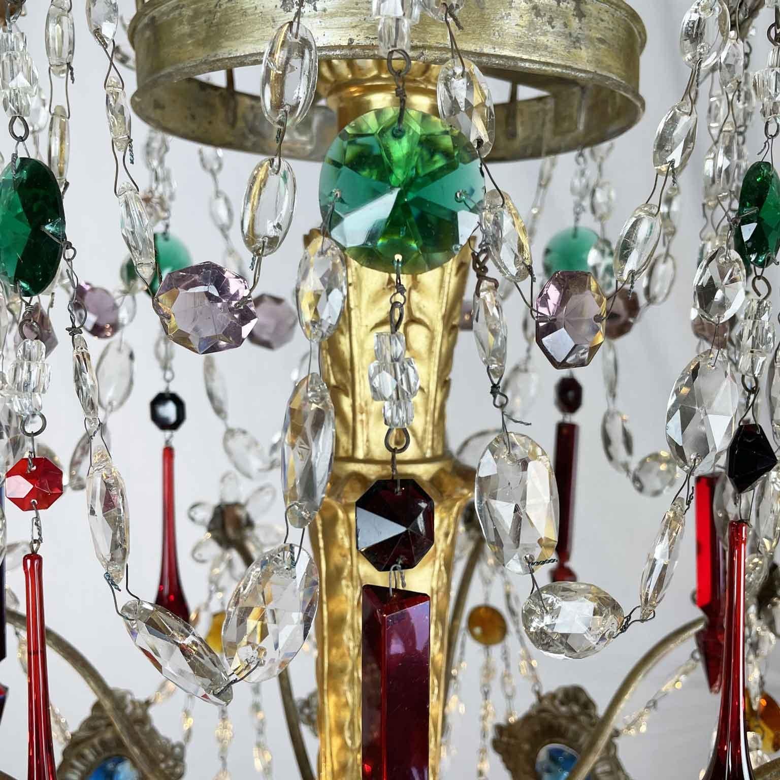 Coppia di Lampadari Impero XVIII Secolo Italiani Genovesi Antichi in Cristallo in vendita 7