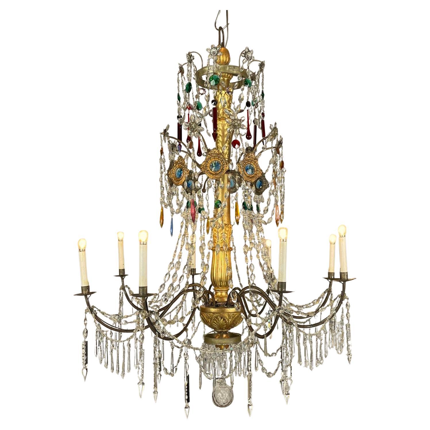 Coppia di Lampadari Impero XVIII Secolo Italiani Genovesi Antichi in Cristallo in vendita 9