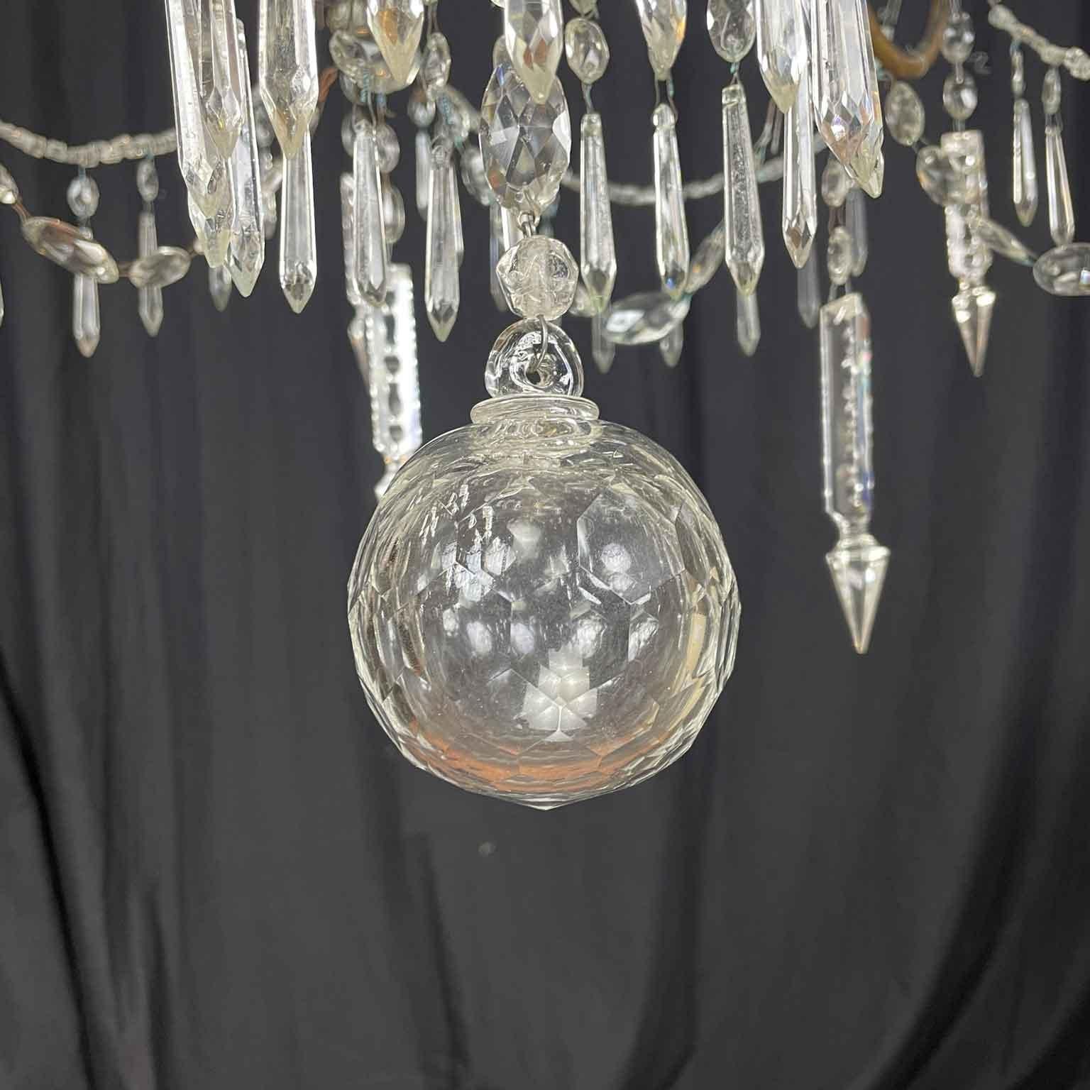 Coppia di Lampadari Impero XVIII Secolo Italiani Genovesi Antichi in Cristallo in vendita 10